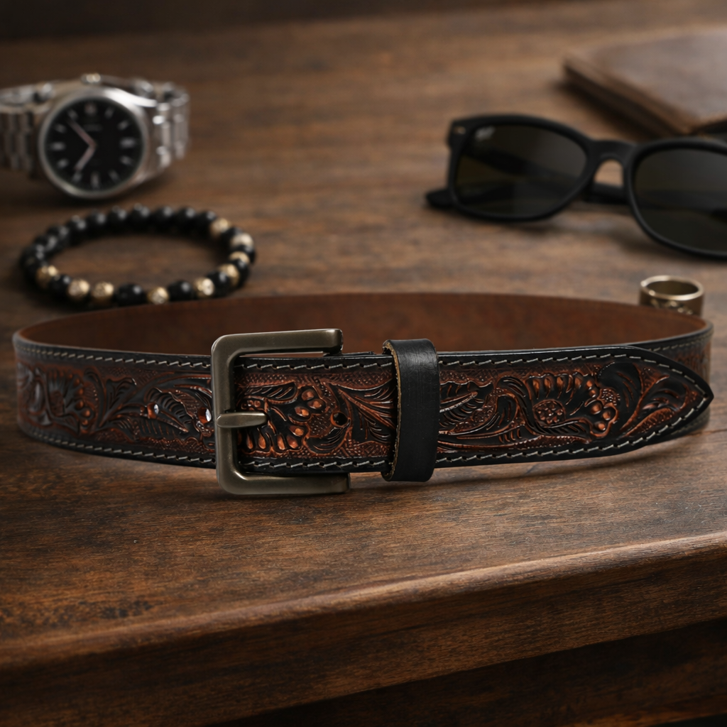 Premium Embossed Genuine Leather Belt Stylish Vintage Designer Belt Durable Formal & Casual Waist Belt