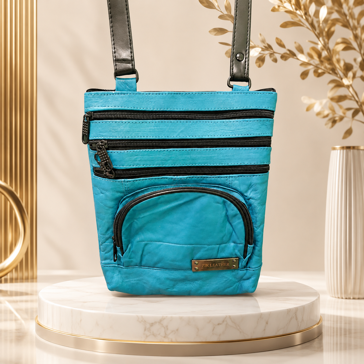Genuine Leather Unisex Sling Bag – Multi Pocket Crossbody Shoulder Bag for Travel & Everyday Use