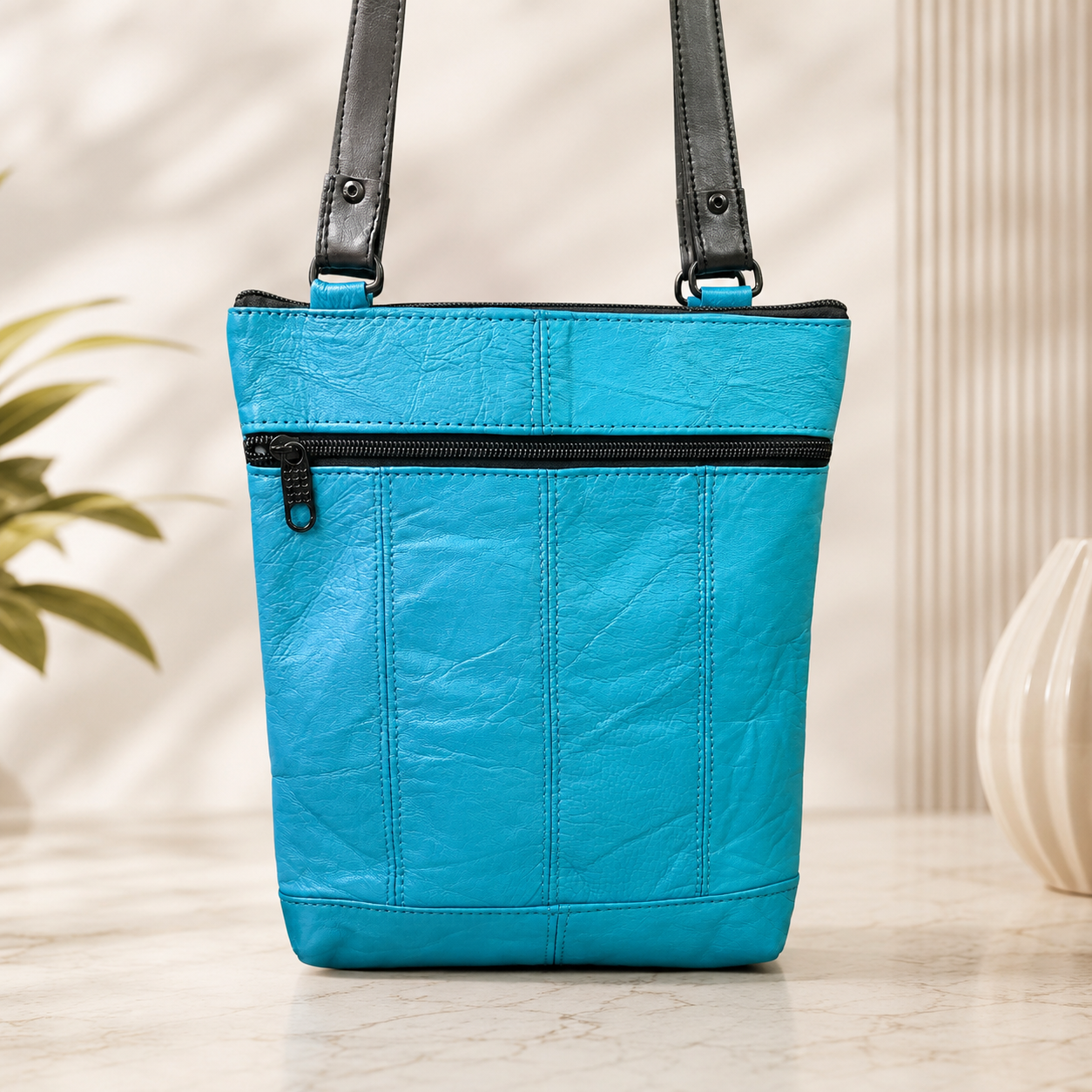 Genuine Leather Unisex Sling Bag – Multi Pocket Crossbody Shoulder Bag for Travel & Everyday Use