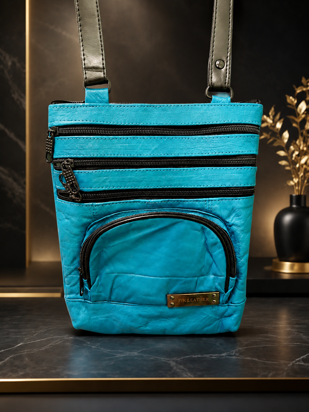 Genuine Leather Unisex Sling Bag – Multi Pocket Crossbody Shoulder Bag for Travel & Everyday Use