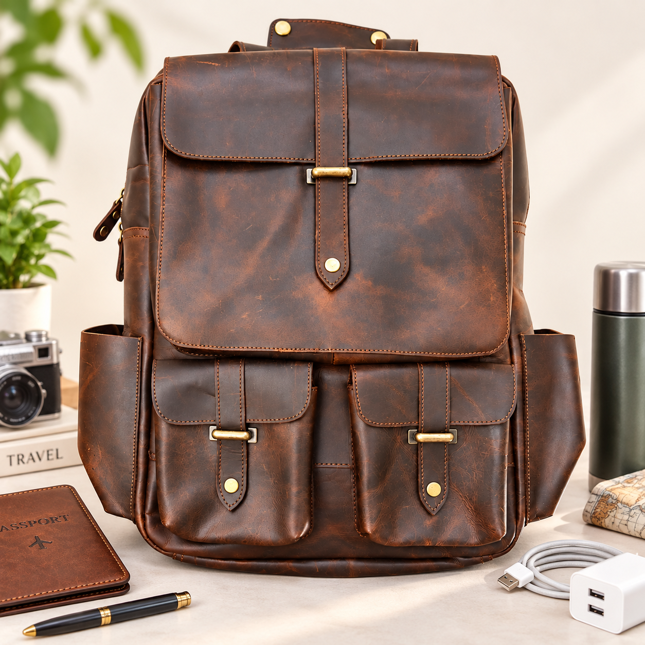 Unisex Leather Backpack Premium Travel Laptop Bag Handmade Leather Rucksack