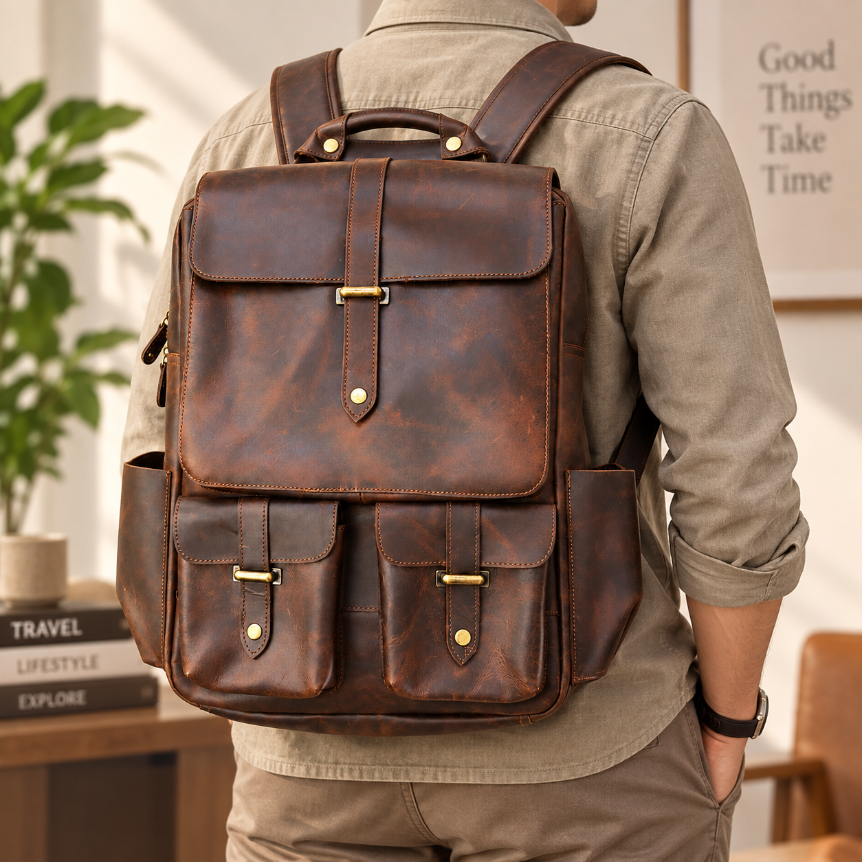 Unisex Leather Backpack Premium Travel Laptop Bag Handmade Leather Rucksack