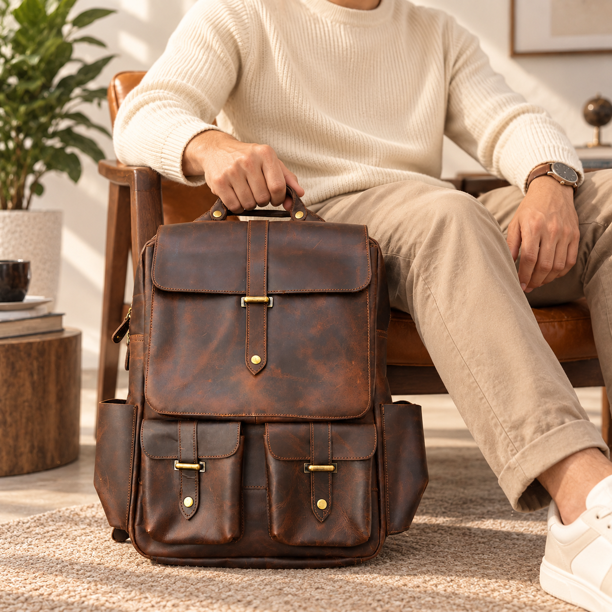 Unisex Leather Backpack Premium Travel Laptop Bag Handmade Leather Rucksack