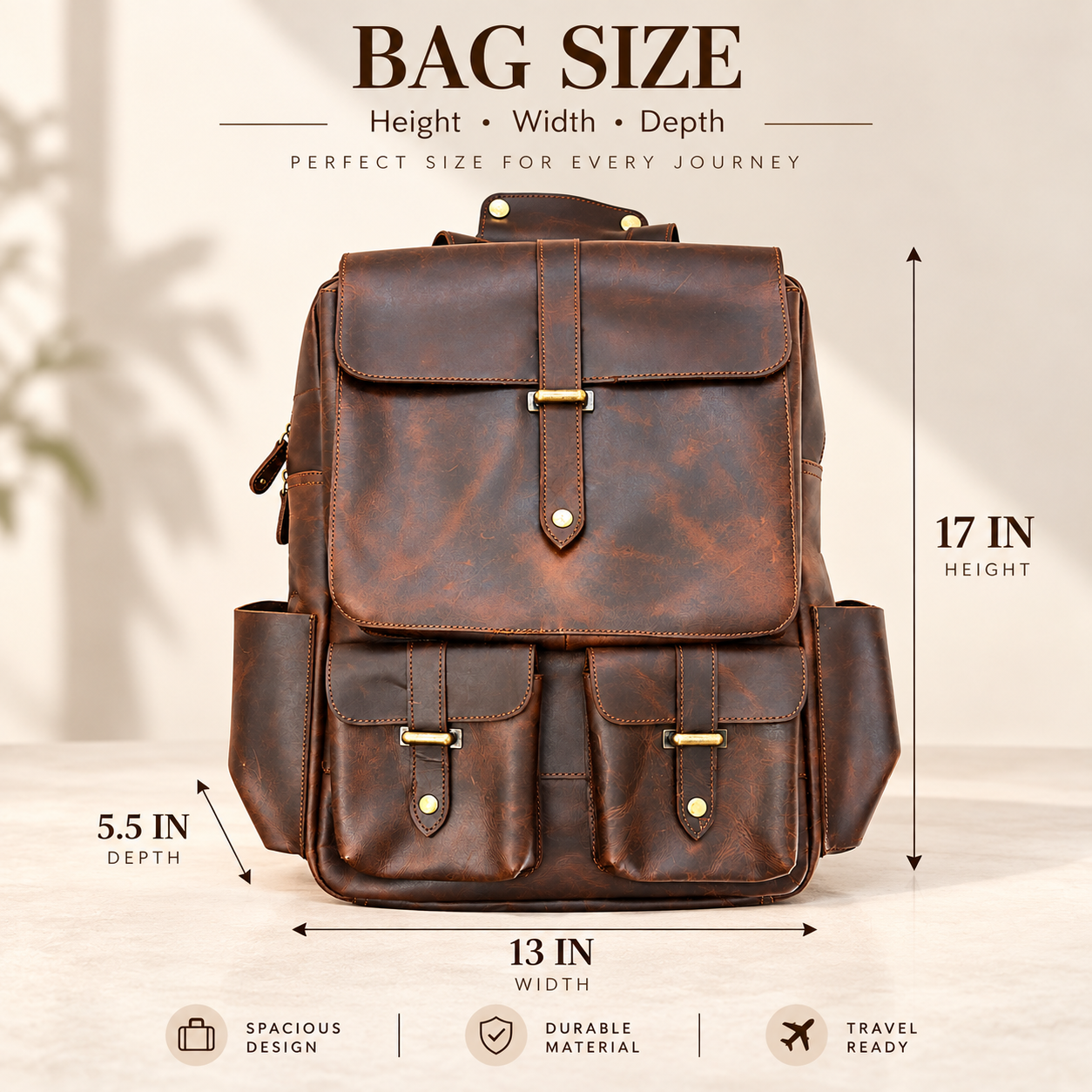 Unisex Leather Backpack Premium Travel Laptop Bag Handmade Leather Rucksack