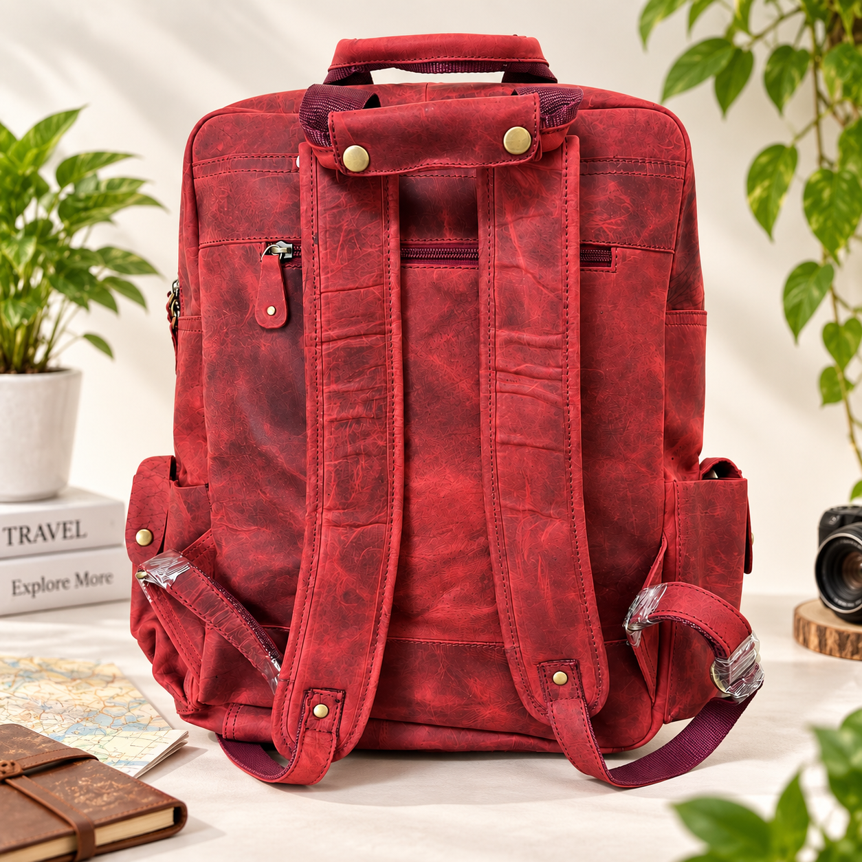Red Leather Backpack Leather Rucksack Handmade Rustic Travel Backpack