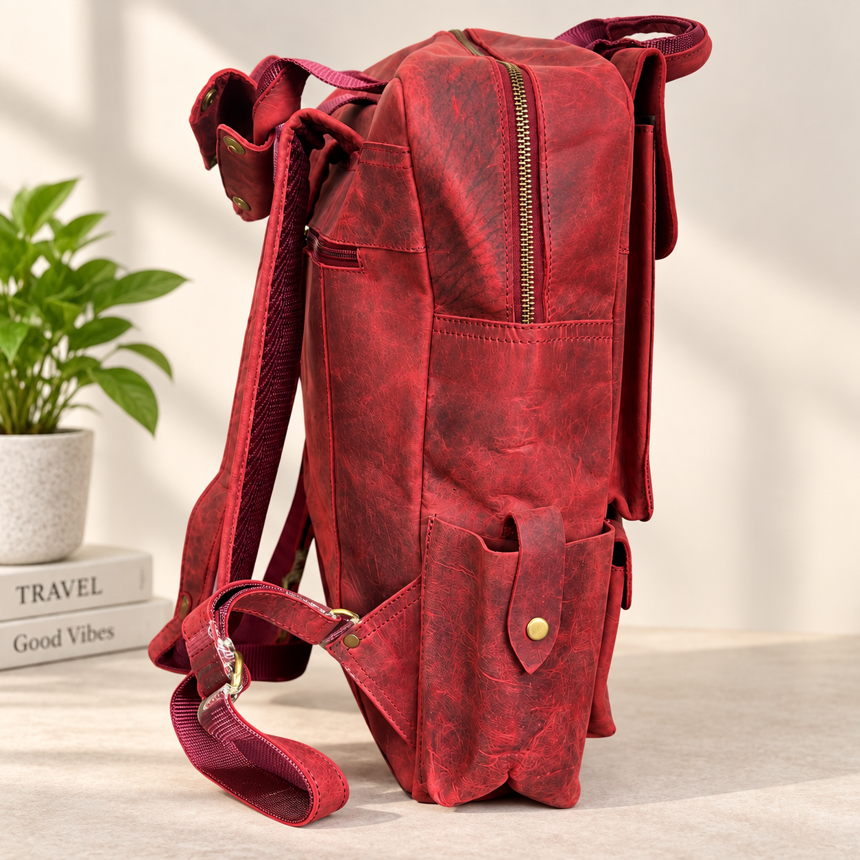 Red Leather Backpack Leather Rucksack Handmade Rustic Travel Backpack
