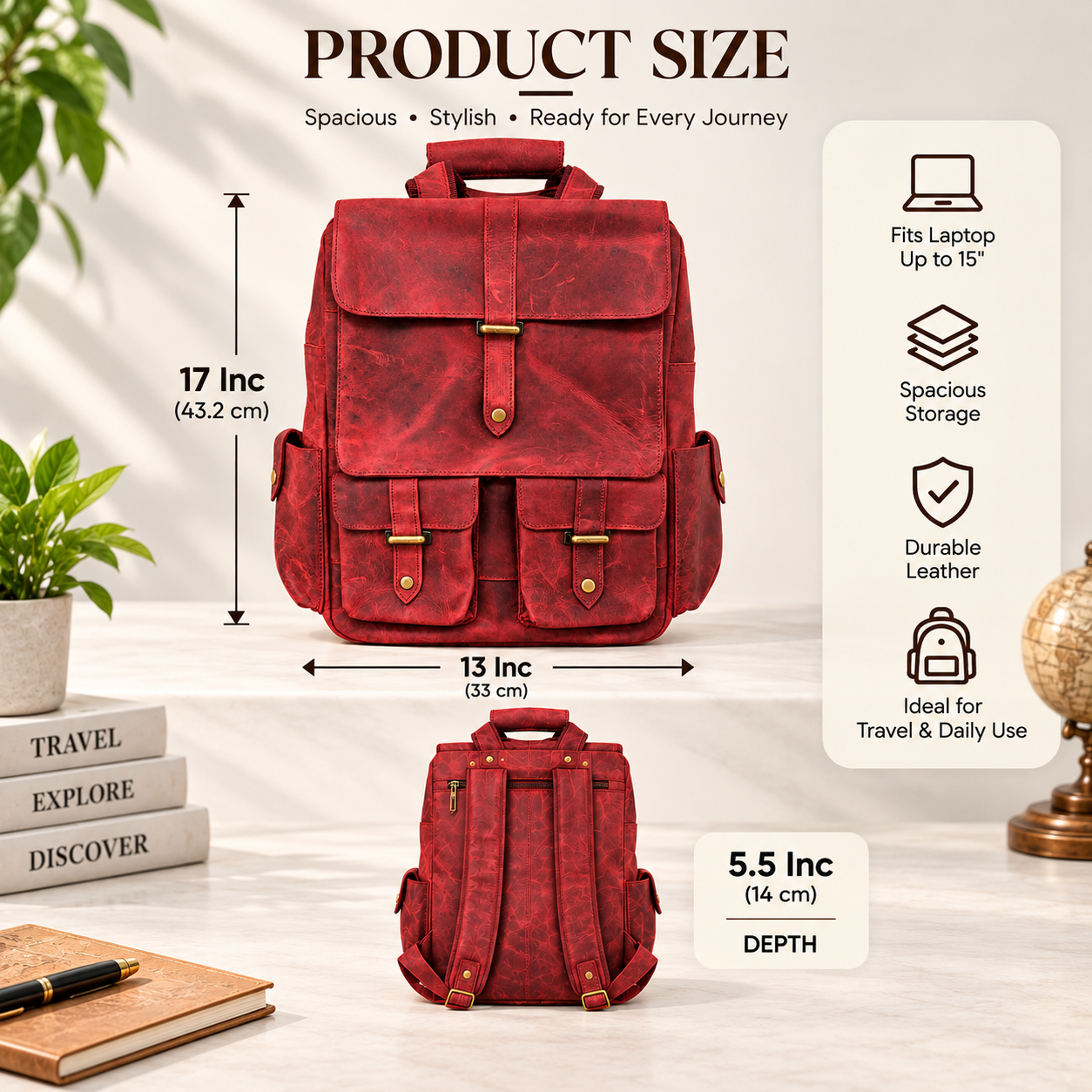 Red Leather Backpack Leather Rucksack Handmade Rustic Travel Backpack