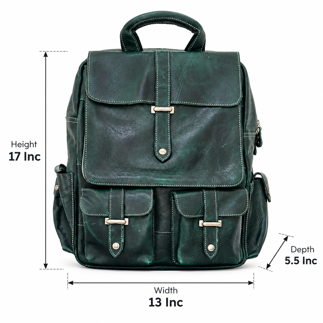 Green Leather Backpack Leather Rucksack Handmade Rustic Travel Backpack