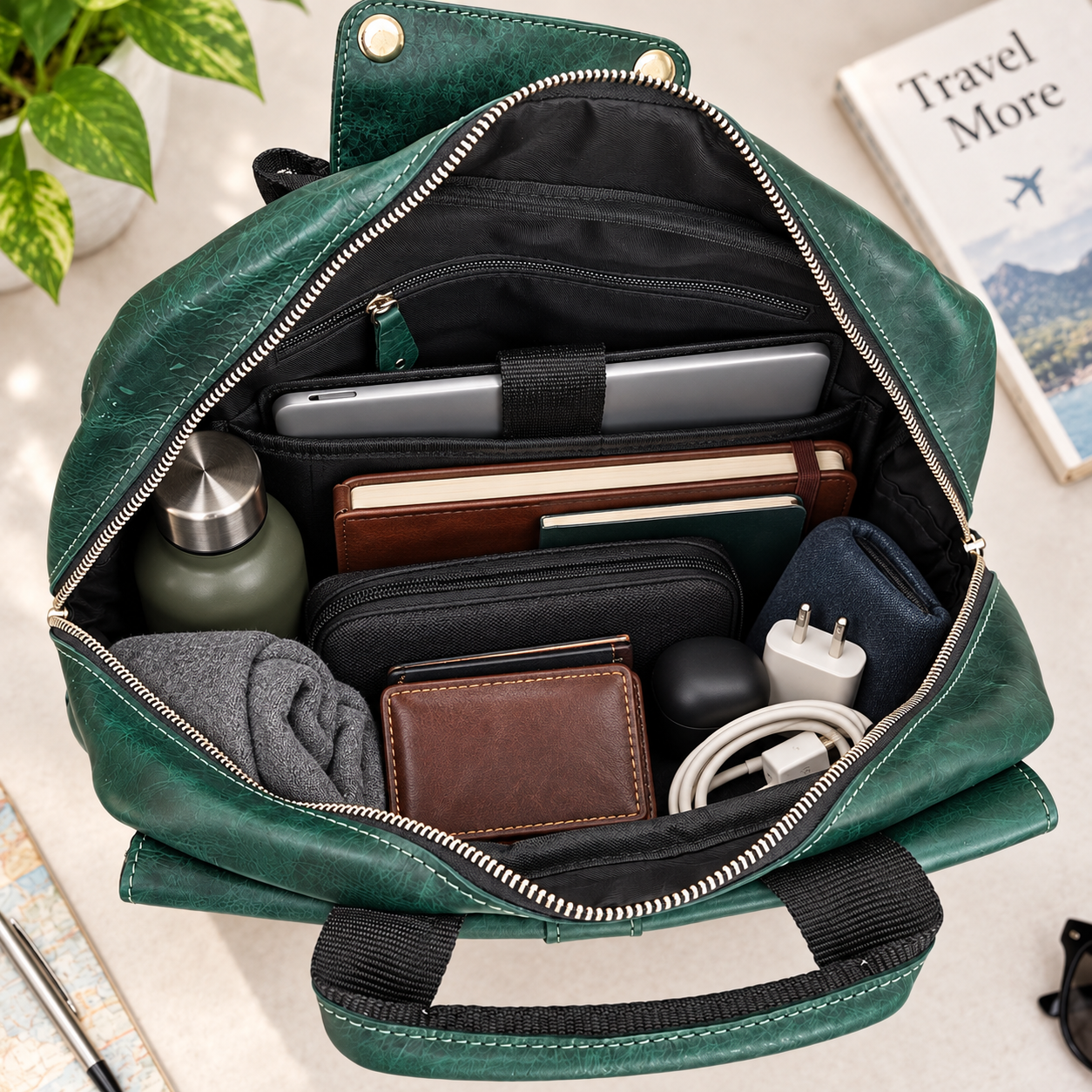 Green Leather Backpack Leather Rucksack Handmade Rustic Travel Backpack