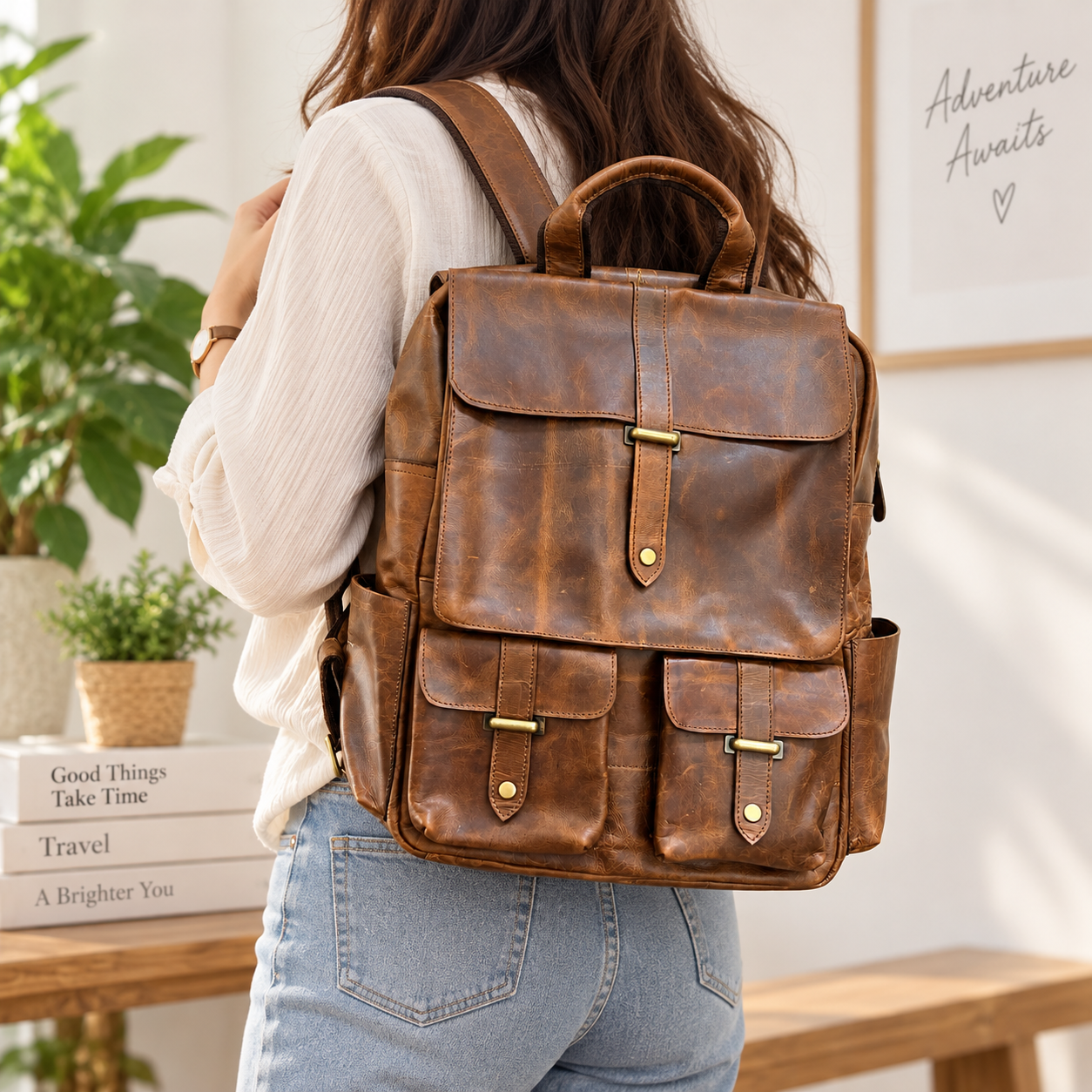 Sac à dos unisexe en cuir, sacoche de voyage premium pour ordinateur portable, grand sac à dos en cuir, sac en cuir vieilli fait main