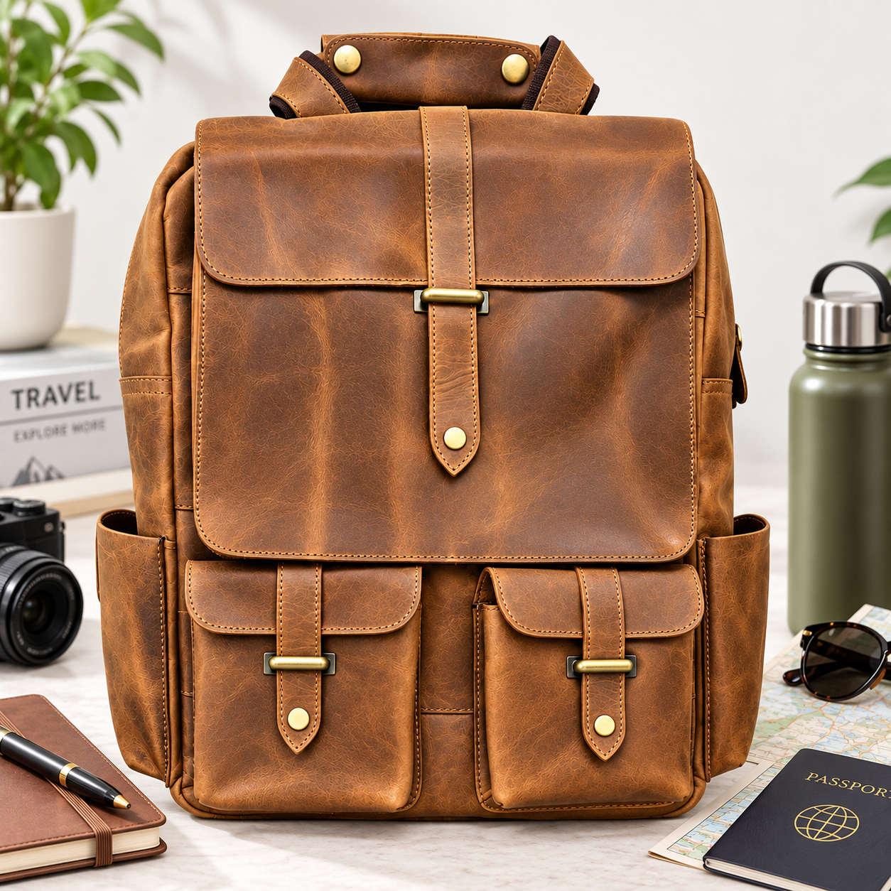 Vintage Brown Leather Backpack Travel Rucksack Handmade Leather Laptop