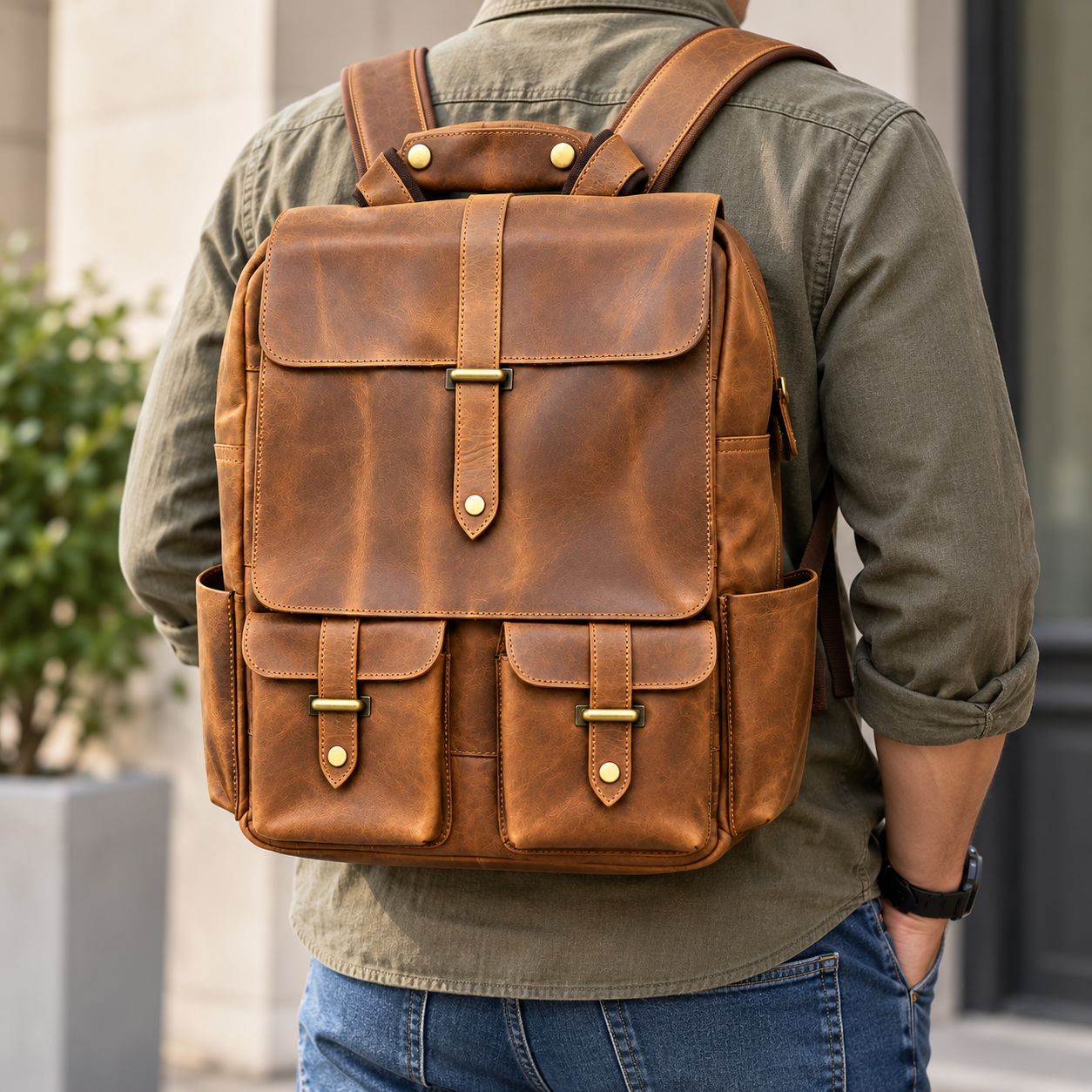 Vintage Brown Leather Backpack Travel Rucksack Handmade Leather Laptop