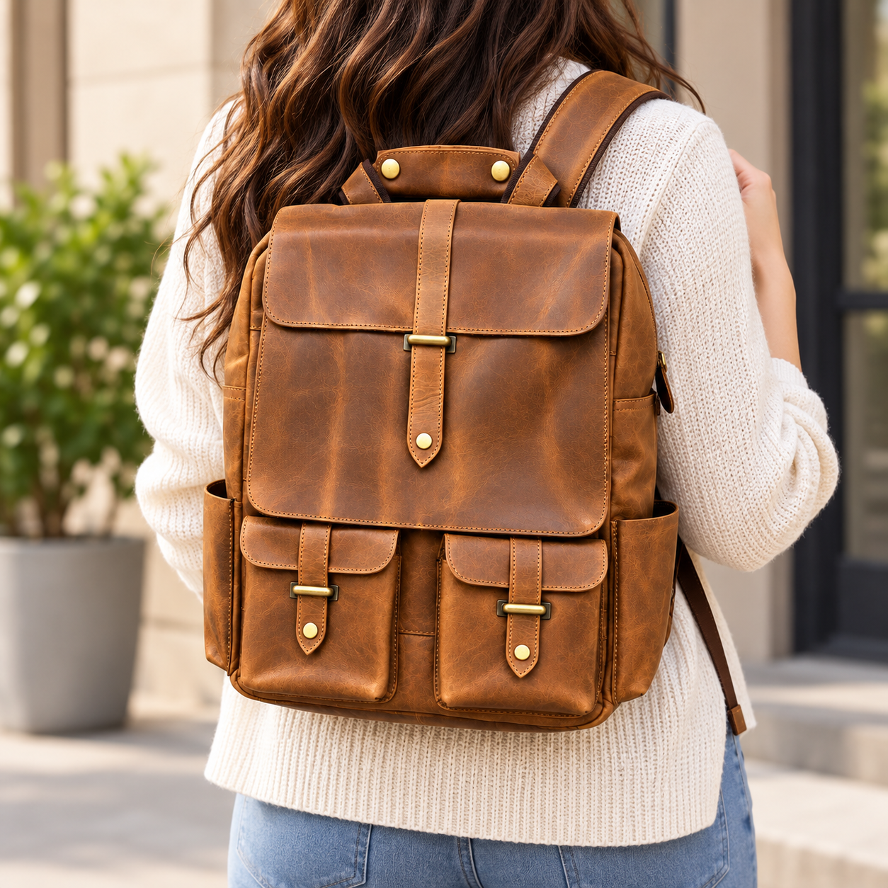 Vintage Brown Leather Backpack Travel Rucksack Handmade Leather Laptop