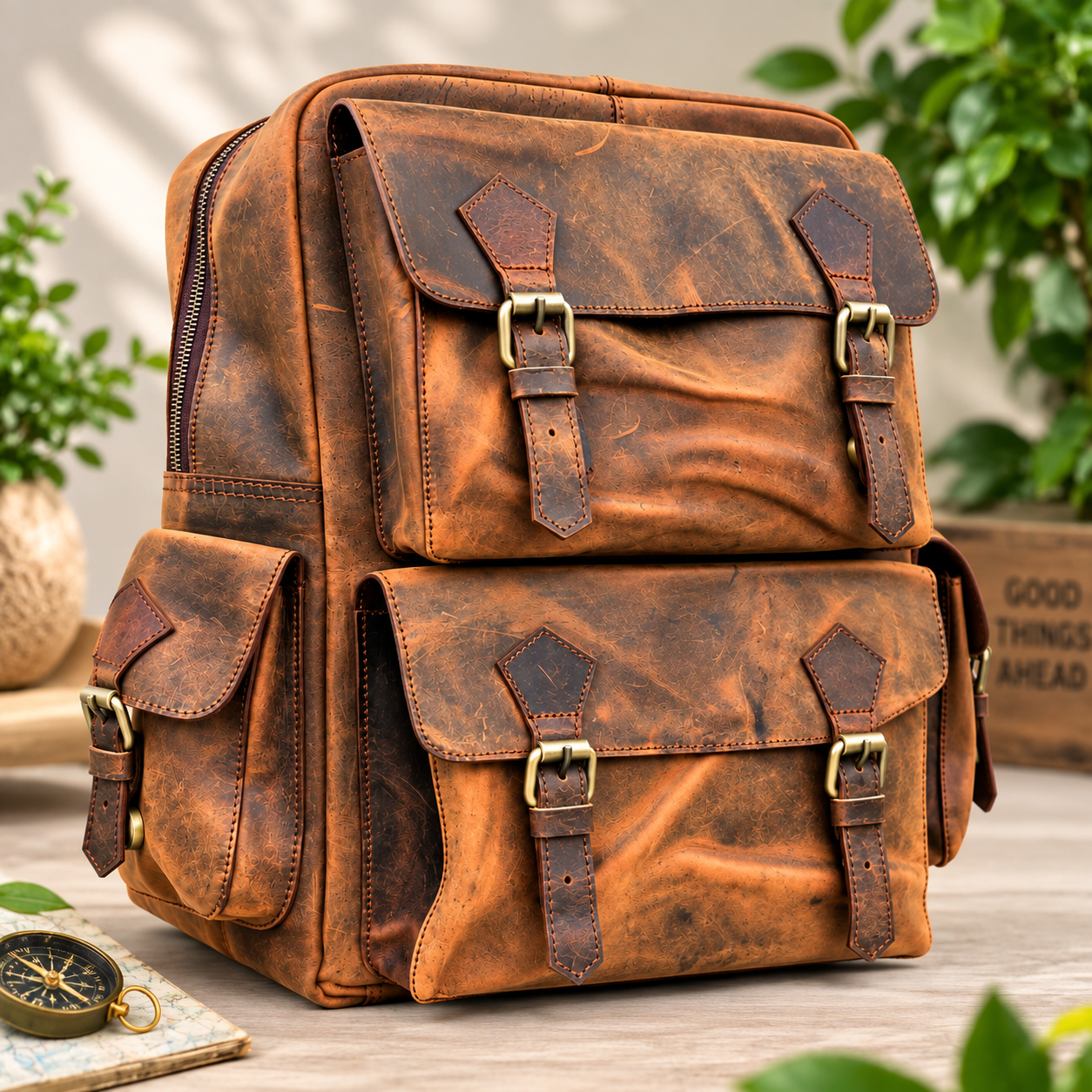 Vintage Brown Leather Backpack Leather Rucksack Handmade Travel Backpack