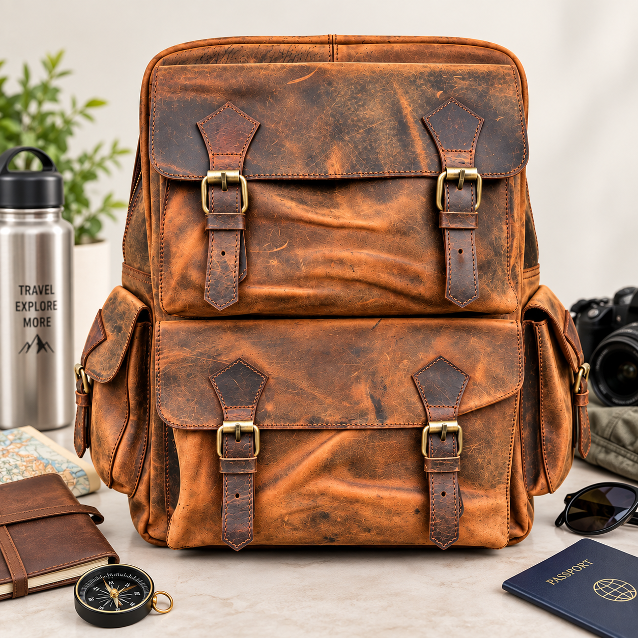 Vintage Brown Leather Backpack Leather Rucksack Handmade Travel Backpack