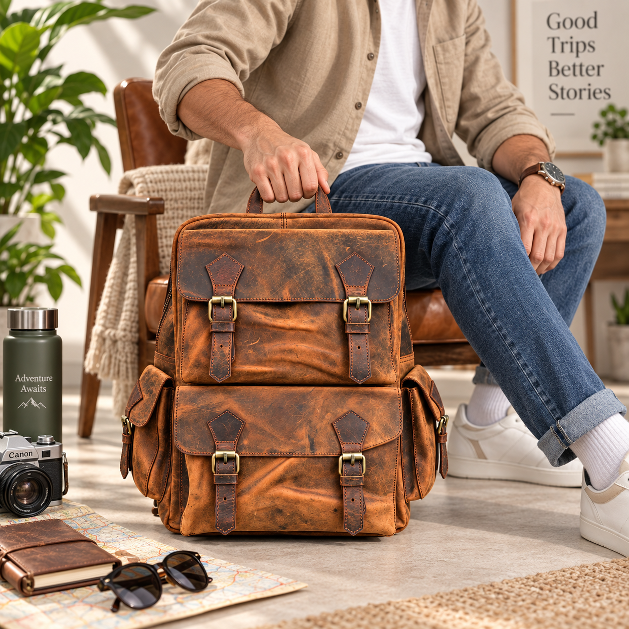 Vintage Brown Leather Backpack Leather Rucksack Handmade Travel Backpack