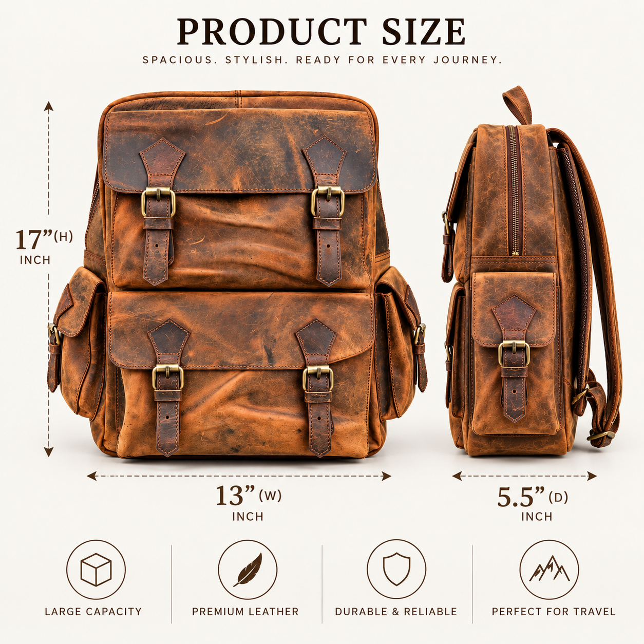Vintage Brown Leather Backpack Leather Rucksack Handmade Travel Backpack