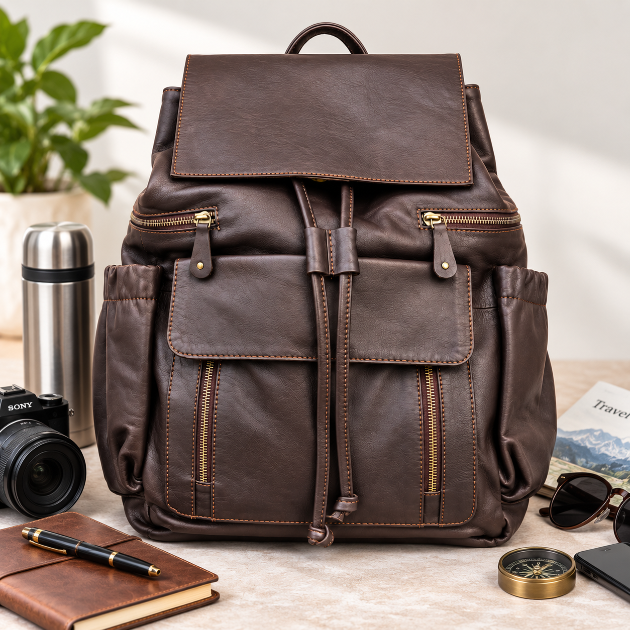Dark Brown Leather Backpack Leather Rucksack Handmade Leather Daypack