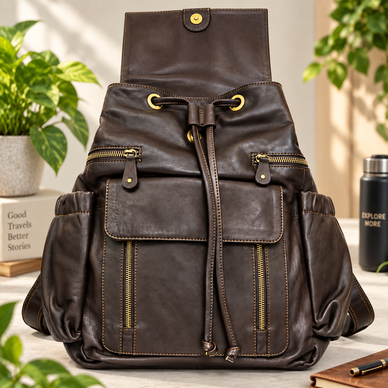 Dark Brown Leather Backpack Leather Rucksack Handmade Leather Daypack