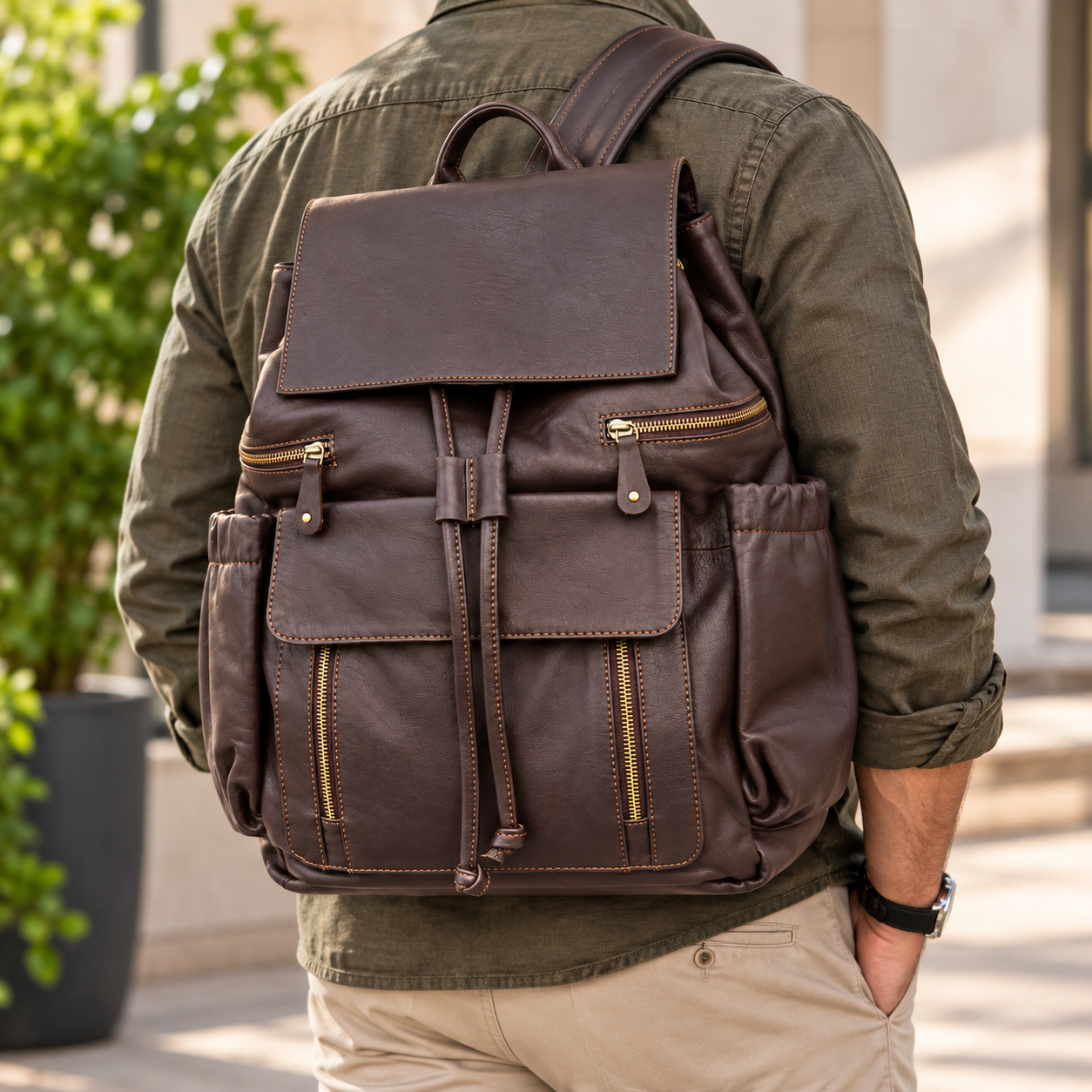 Dark Brown Leather Backpack Leather Rucksack Handmade Leather Daypack