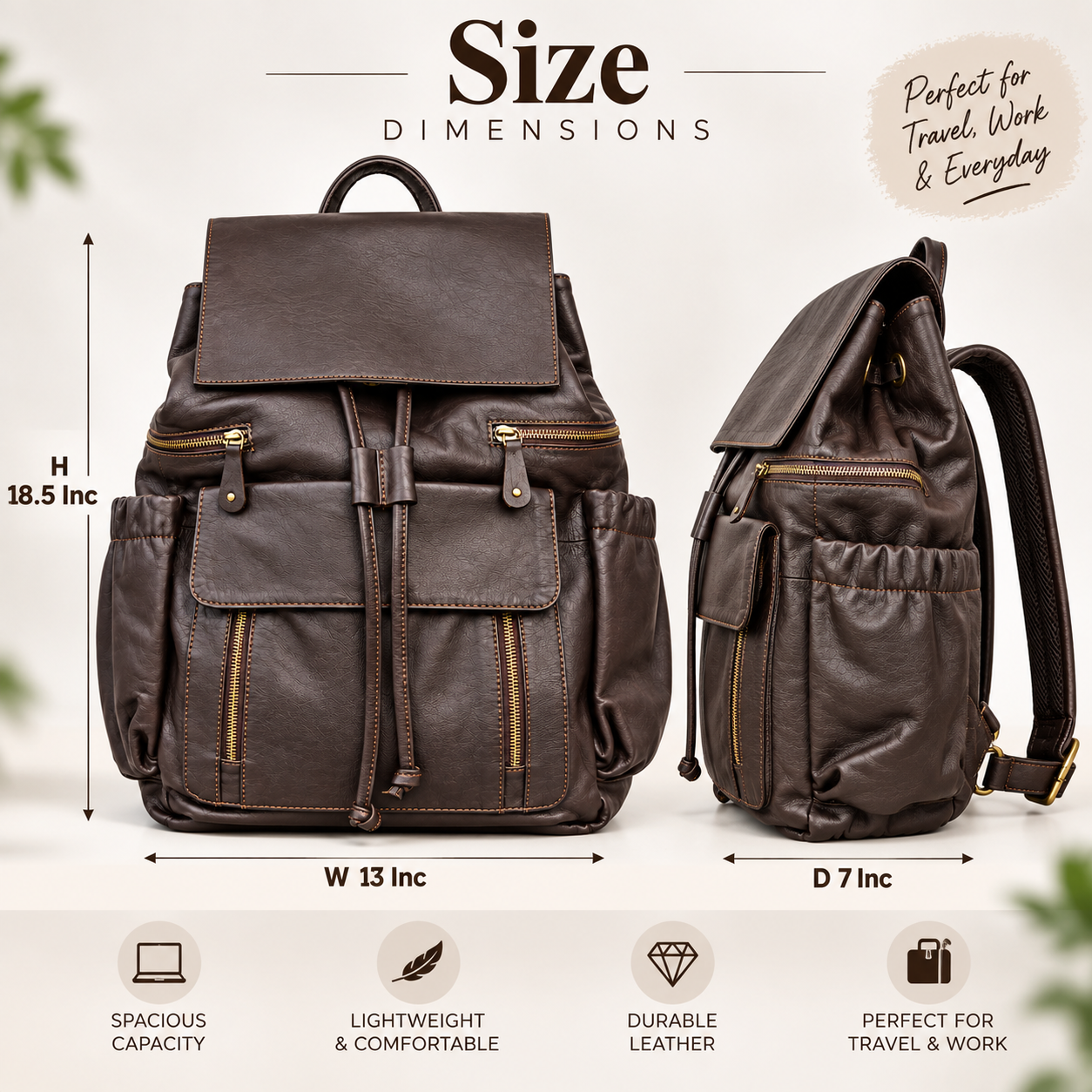 Dark Brown Leather Backpack Leather Rucksack Handmade Leather Daypack