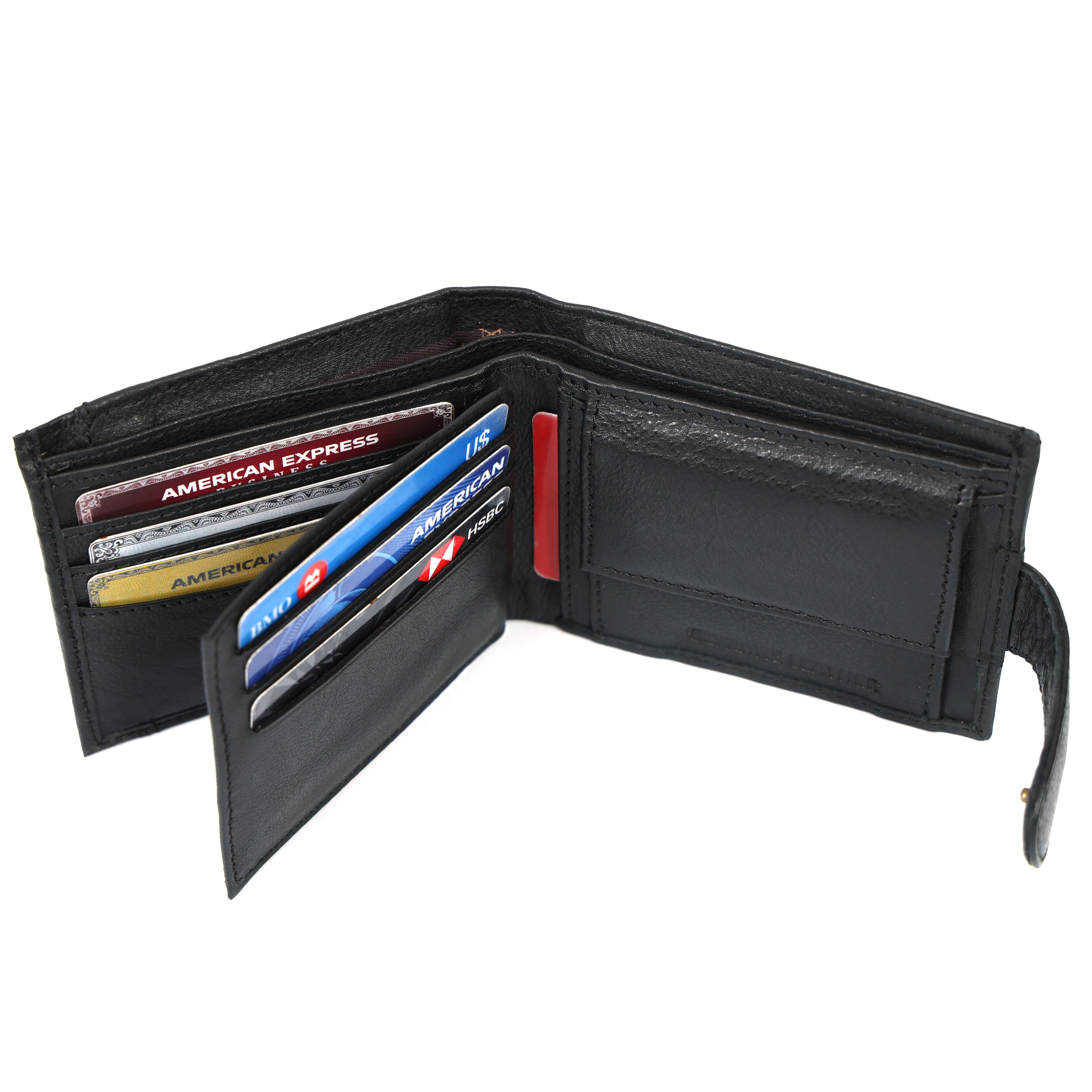 Handmade Classic Black Leather Wallet for Men | Classic Trifold Wallet with Snap Closure & Zip Pocket