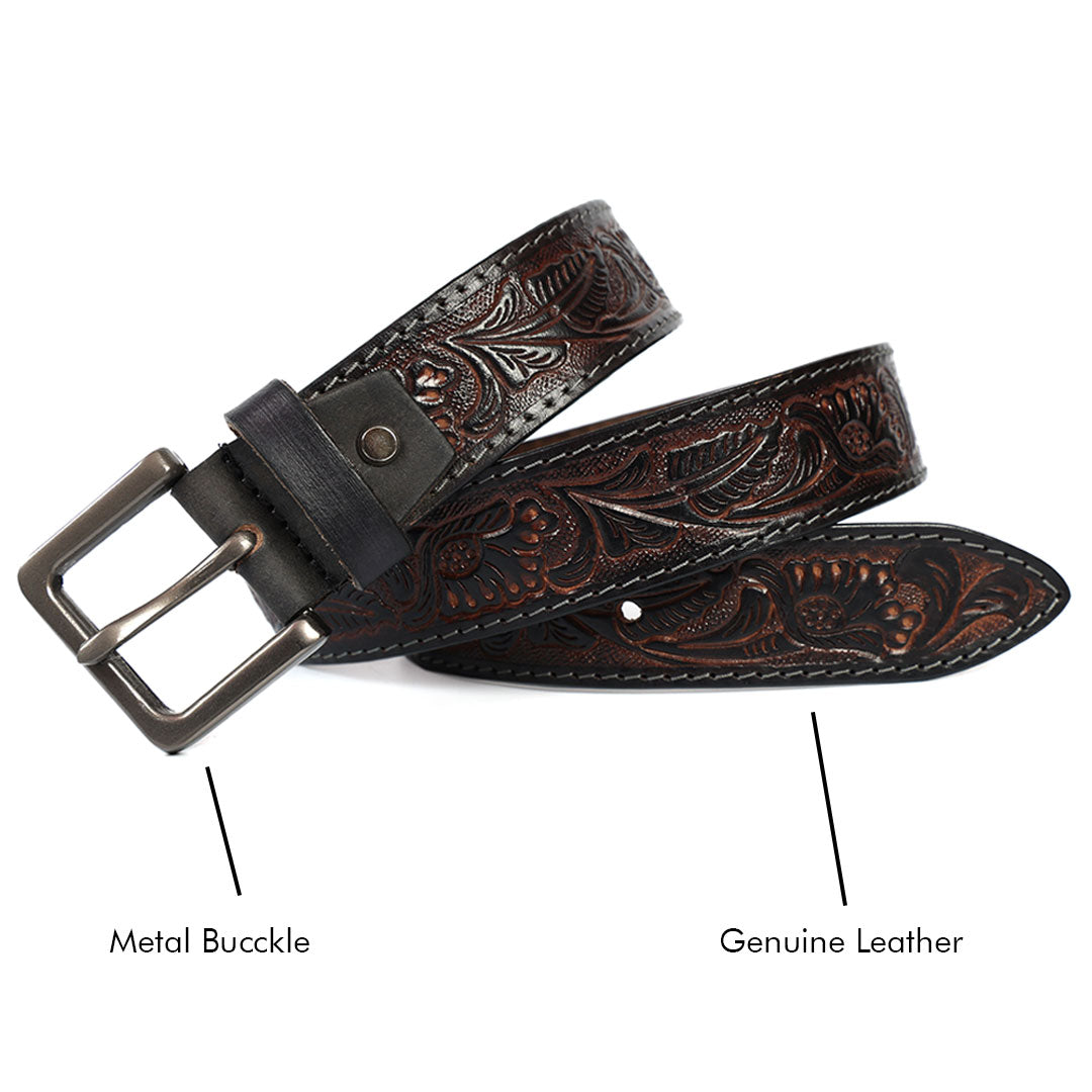 Brand New Handmade Genuine Leather Belt for Men |  Western Floral Embossed Design | Vintage Leather Belt