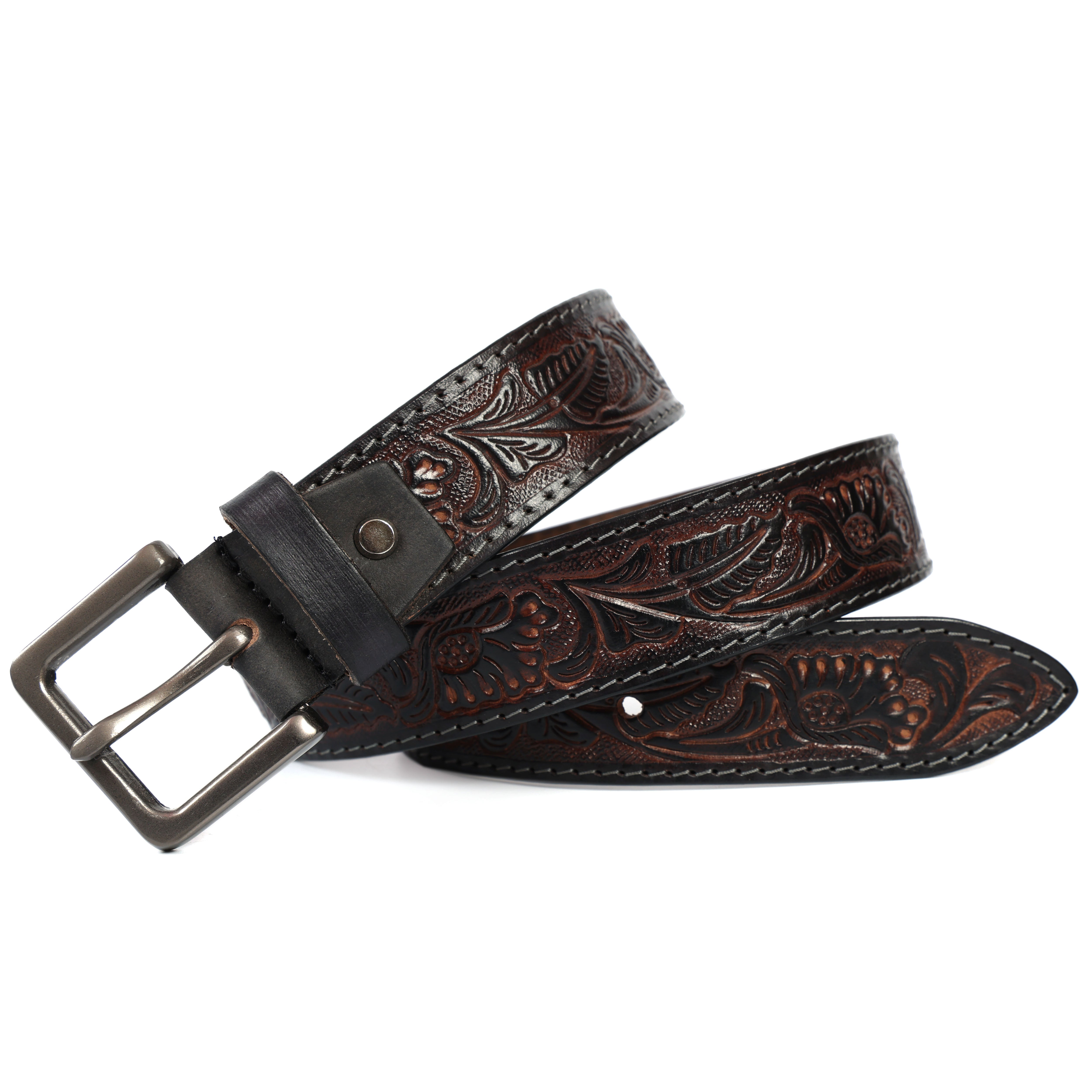 Brand New Handmade Genuine Leather Belt for Men |  Western Floral Embossed Design | Vintage Leather Belt