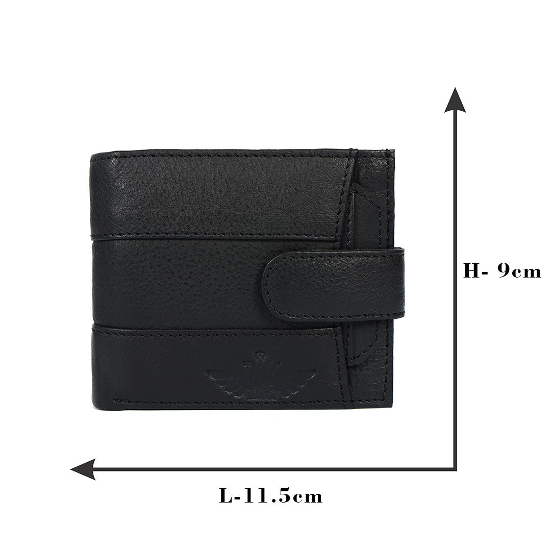 Handmade Classic Black Leather Wallet for Men | Classic Trifold Wallet with Snap Closure & Zip Pocket