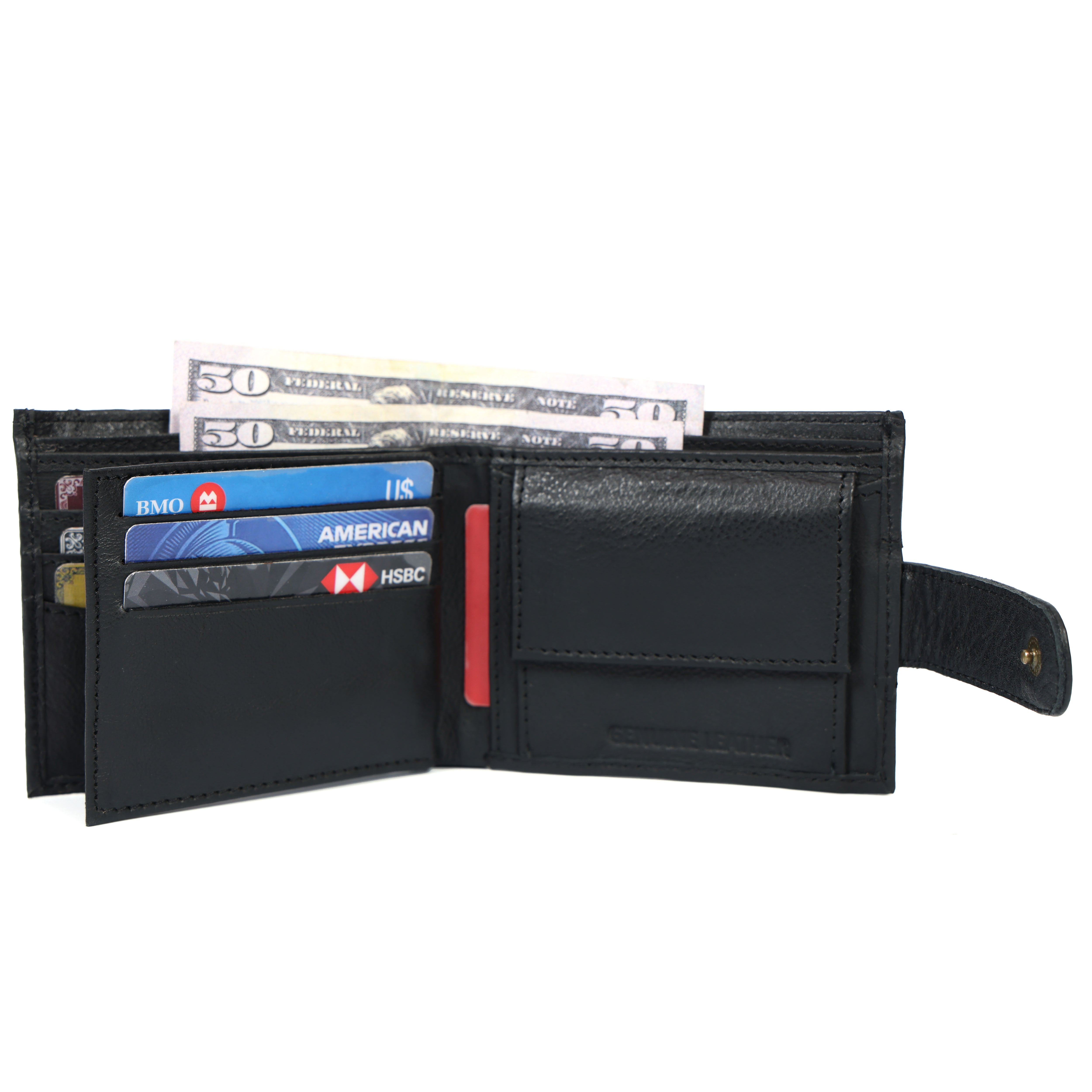 Handmade Classic Black Leather Wallet for Men | Classic Trifold Wallet with Snap Closure & Zip Pocket
