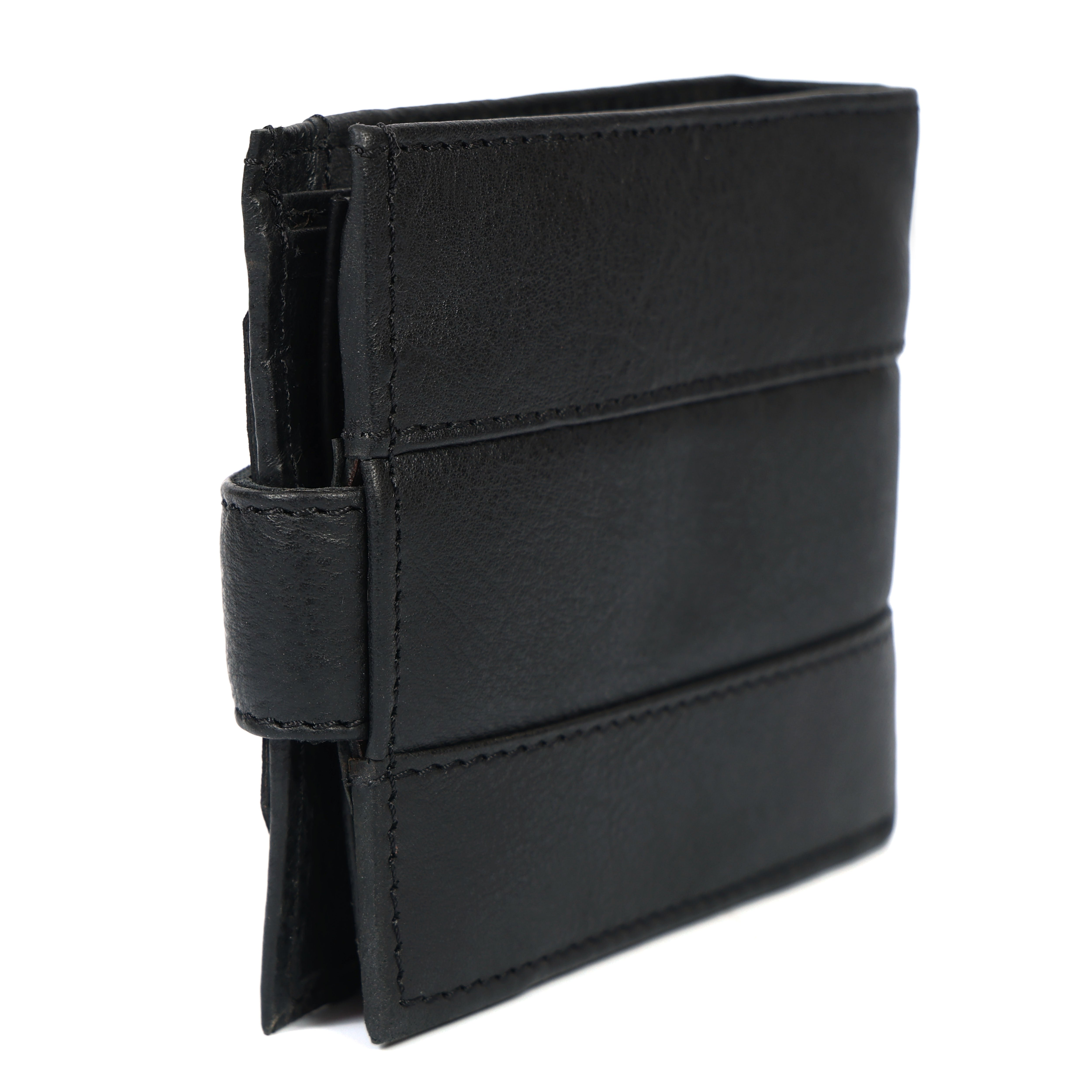 Handmade Classic Black Leather Wallet for Men | Classic Trifold Wallet with Snap Closure & Zip Pocket