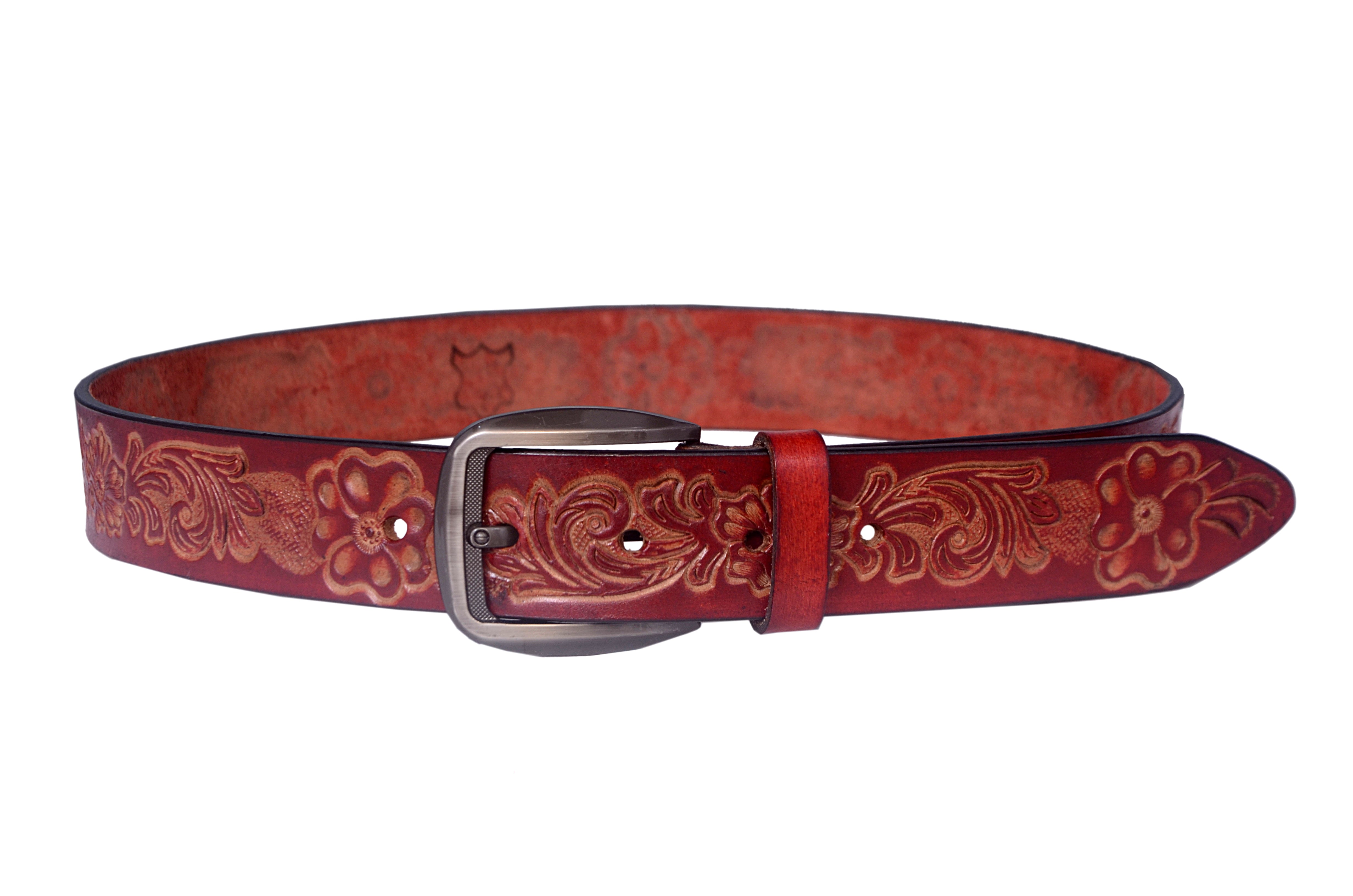 Handmade Cherry Leather Belt for Men –  Premium Quality with Metal Buckle