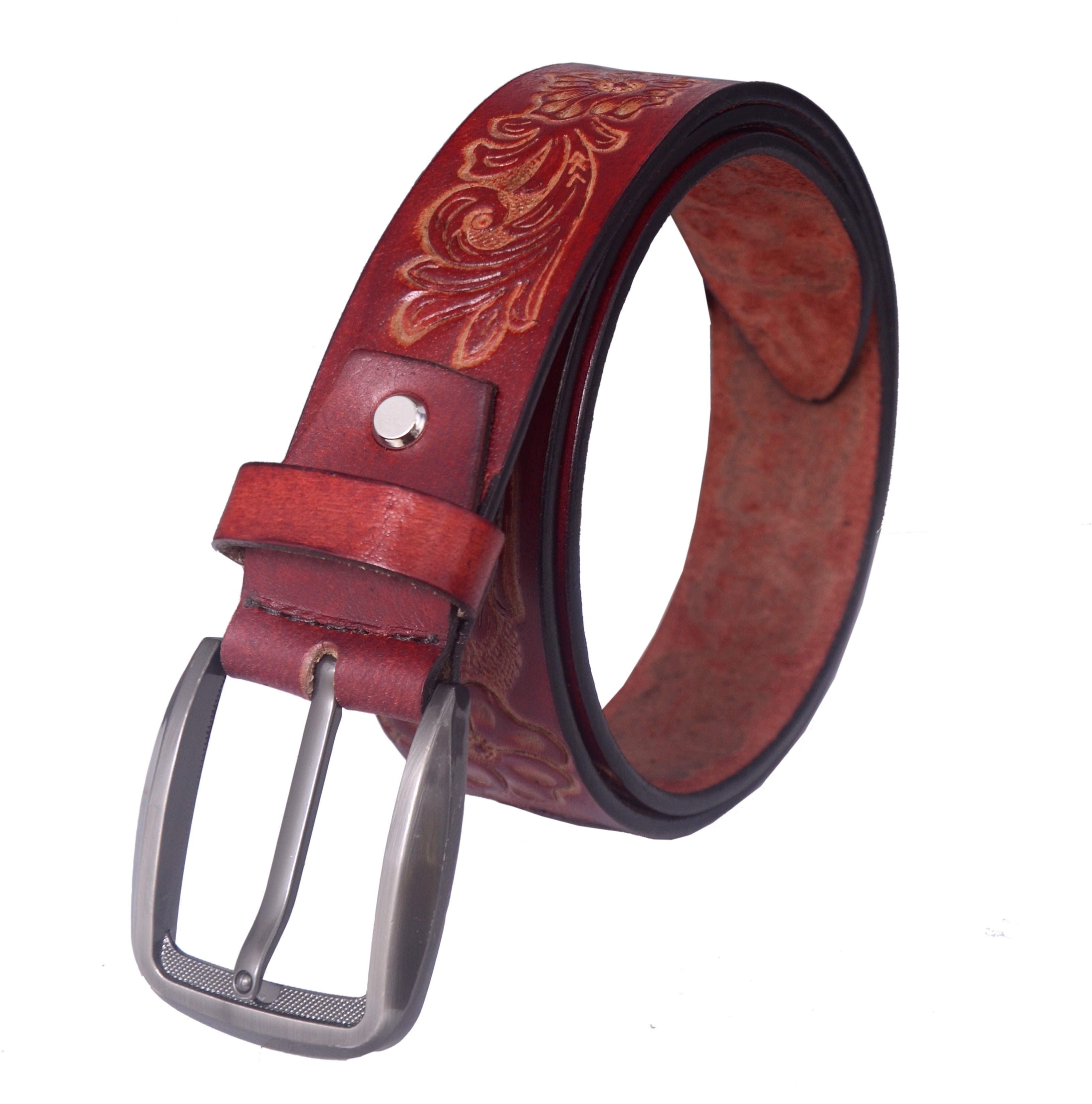 Handmade Cherry Leather Belt for Men –  Premium Quality with Metal Buckle