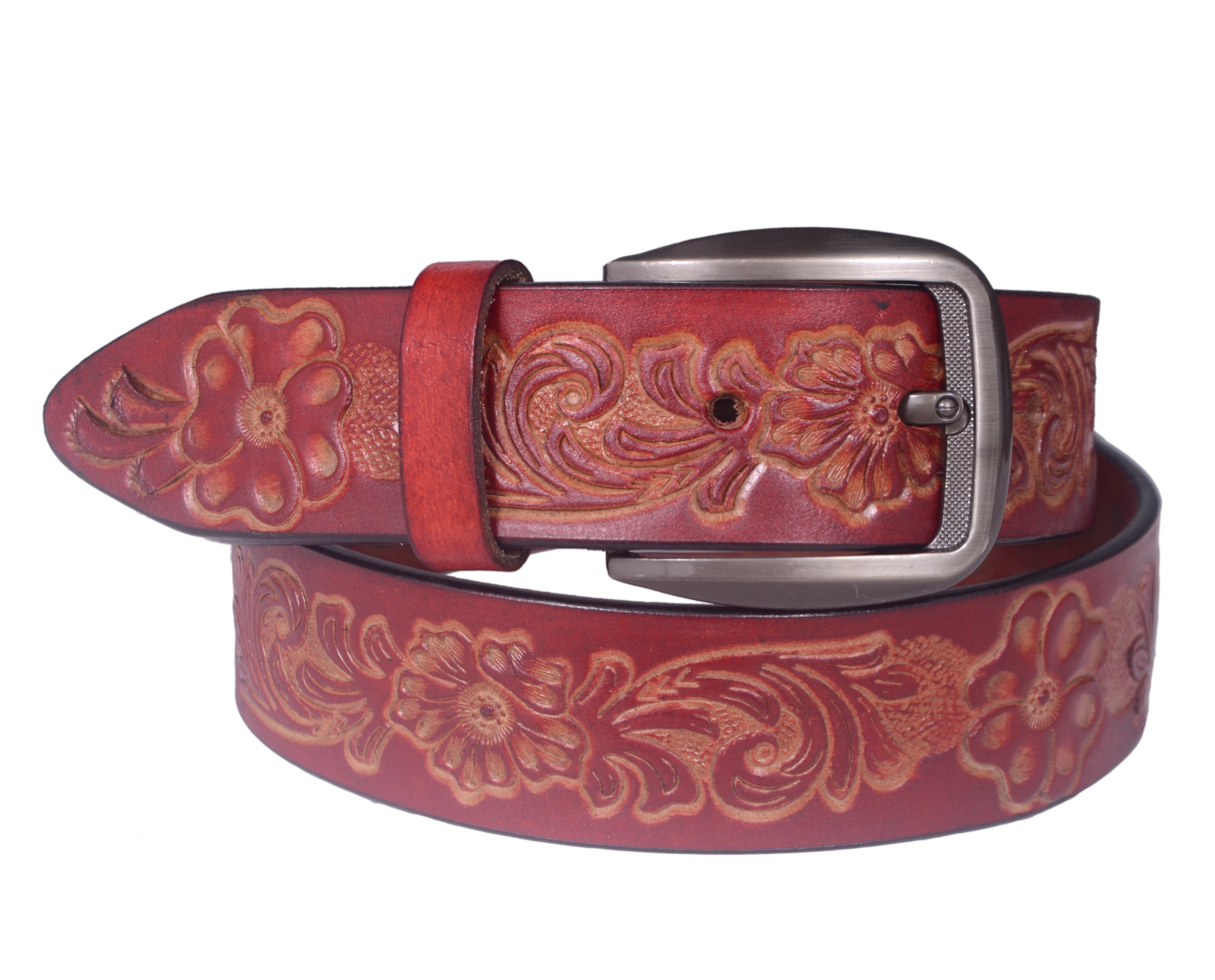 Premium Embossed Genuine Leather Belt Stylish Vintage Designer Belt Durable Formal & Casual Waist Belt