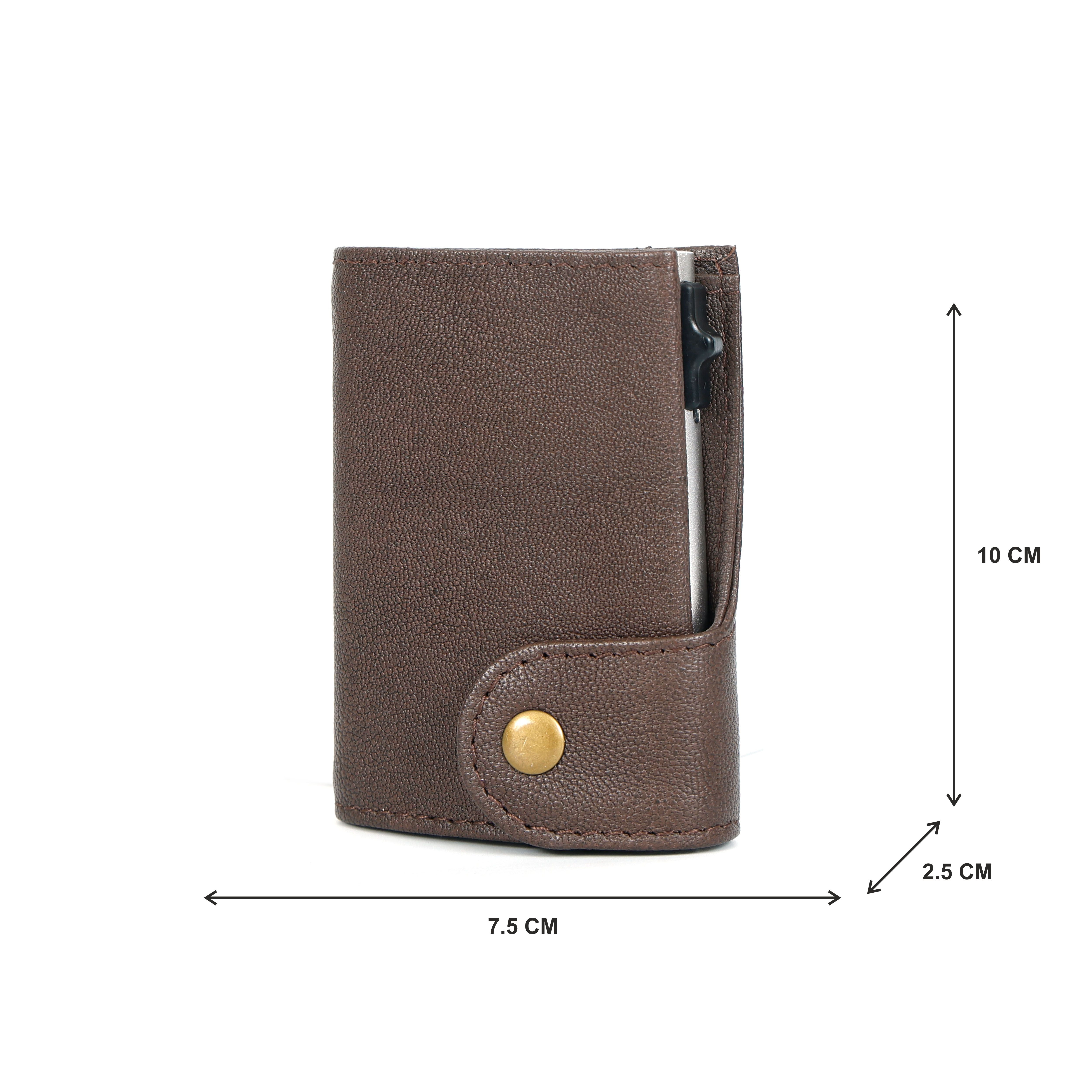 Genuine Leather RFID Blocking Pop-Up Card Holder Wallet Slim Wallet for Men & Women Quick Access Credit Card Case