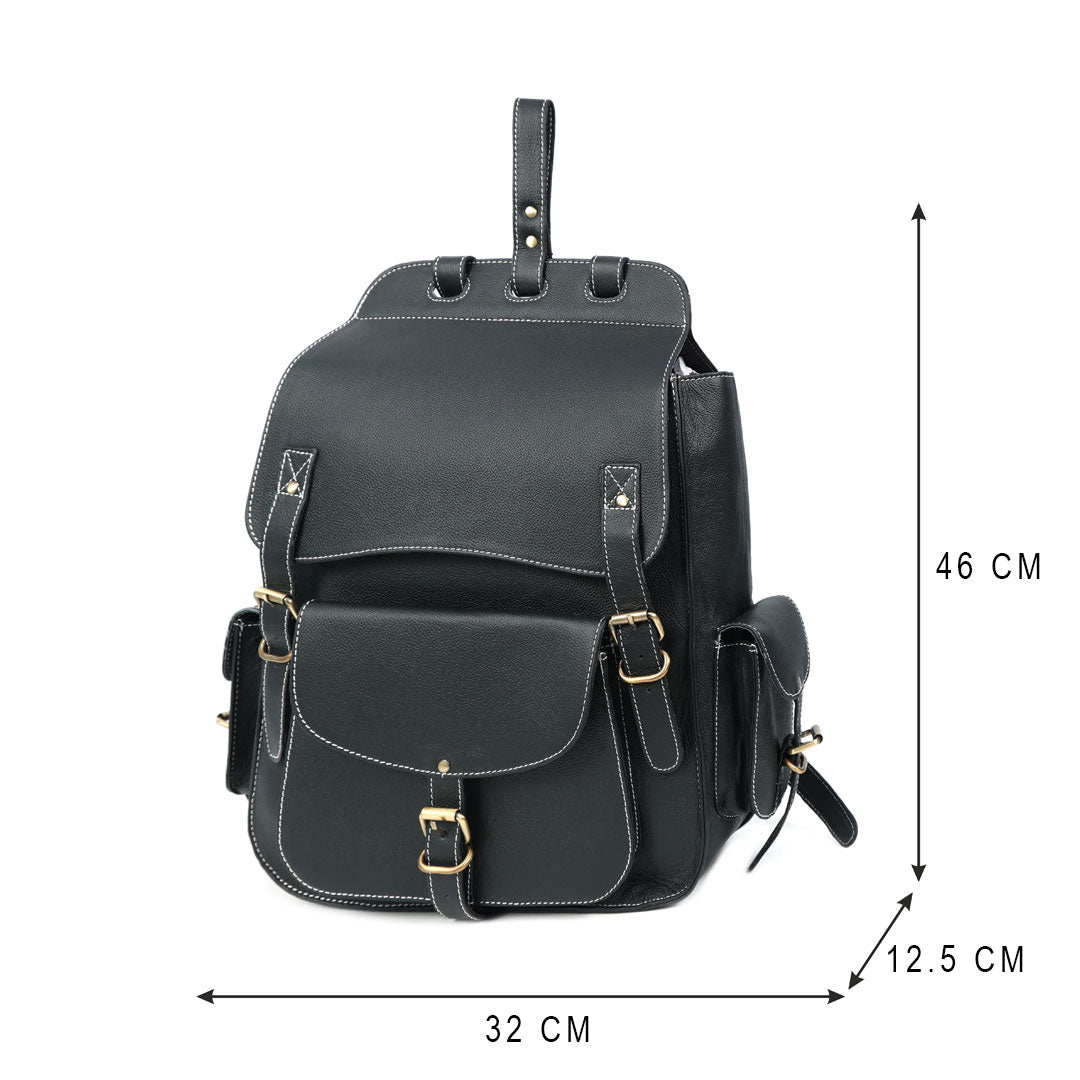 Handmade Black Leather Backpack Durable Everyday Carry Bag