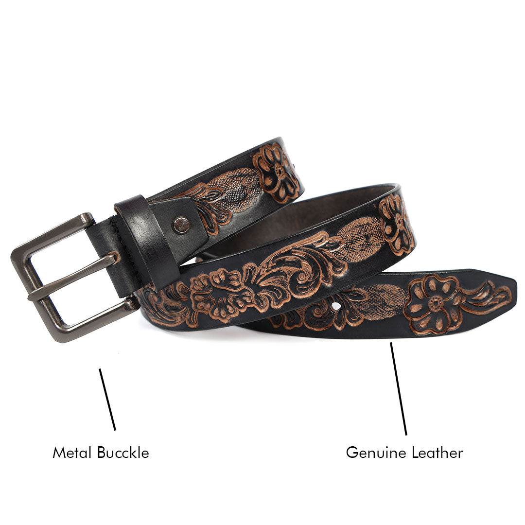 Brand New Handmade Genuine Leather Belt for Men |  Western Floral Embossed Design | Vintage Leather Belt