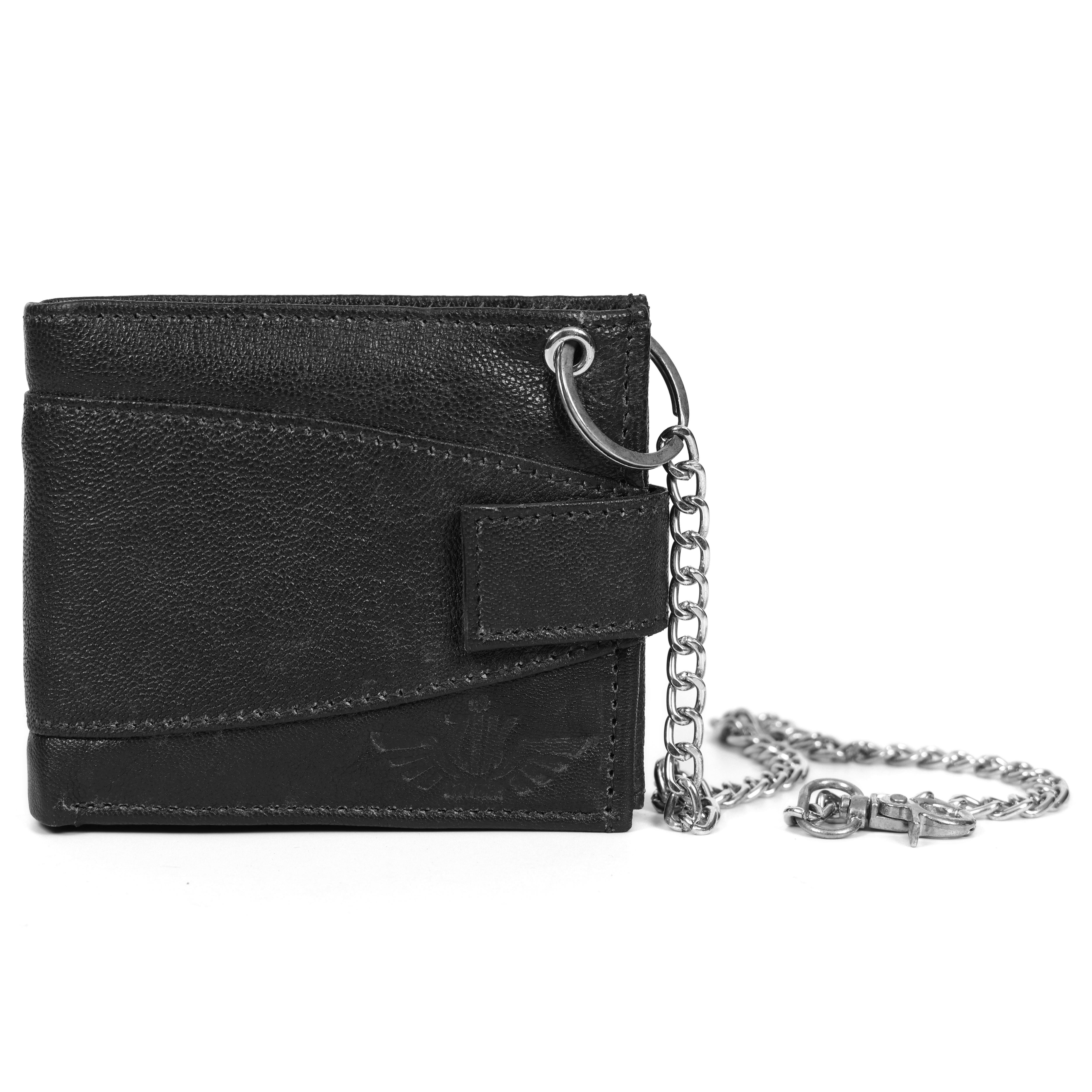 Men’s Genuine Black Leather Biker Wallet with Chain | Handmade Vintage Style