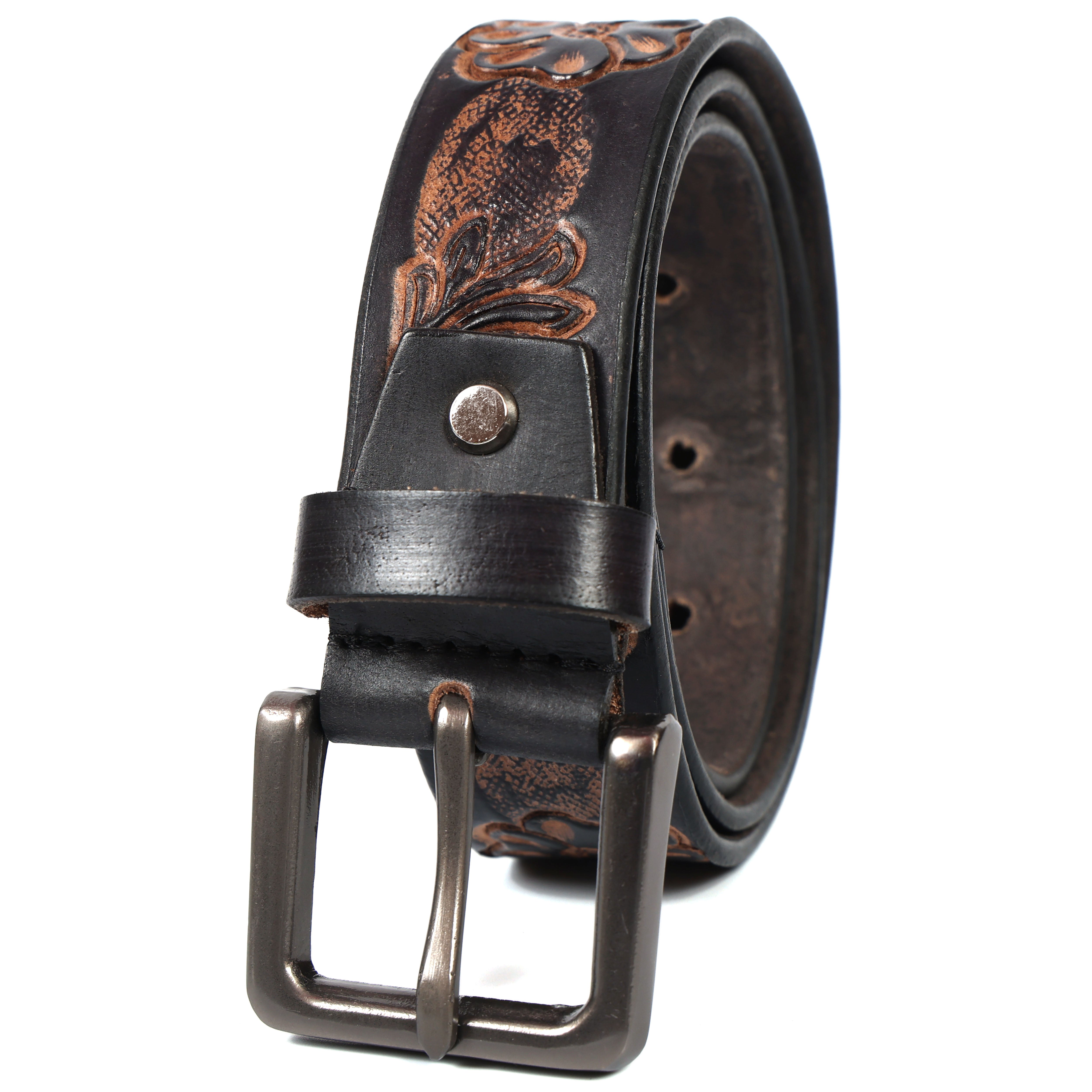 Brand New Handmade Genuine Leather Belt for Men |  Western Floral Embossed Design | Vintage Leather Belt