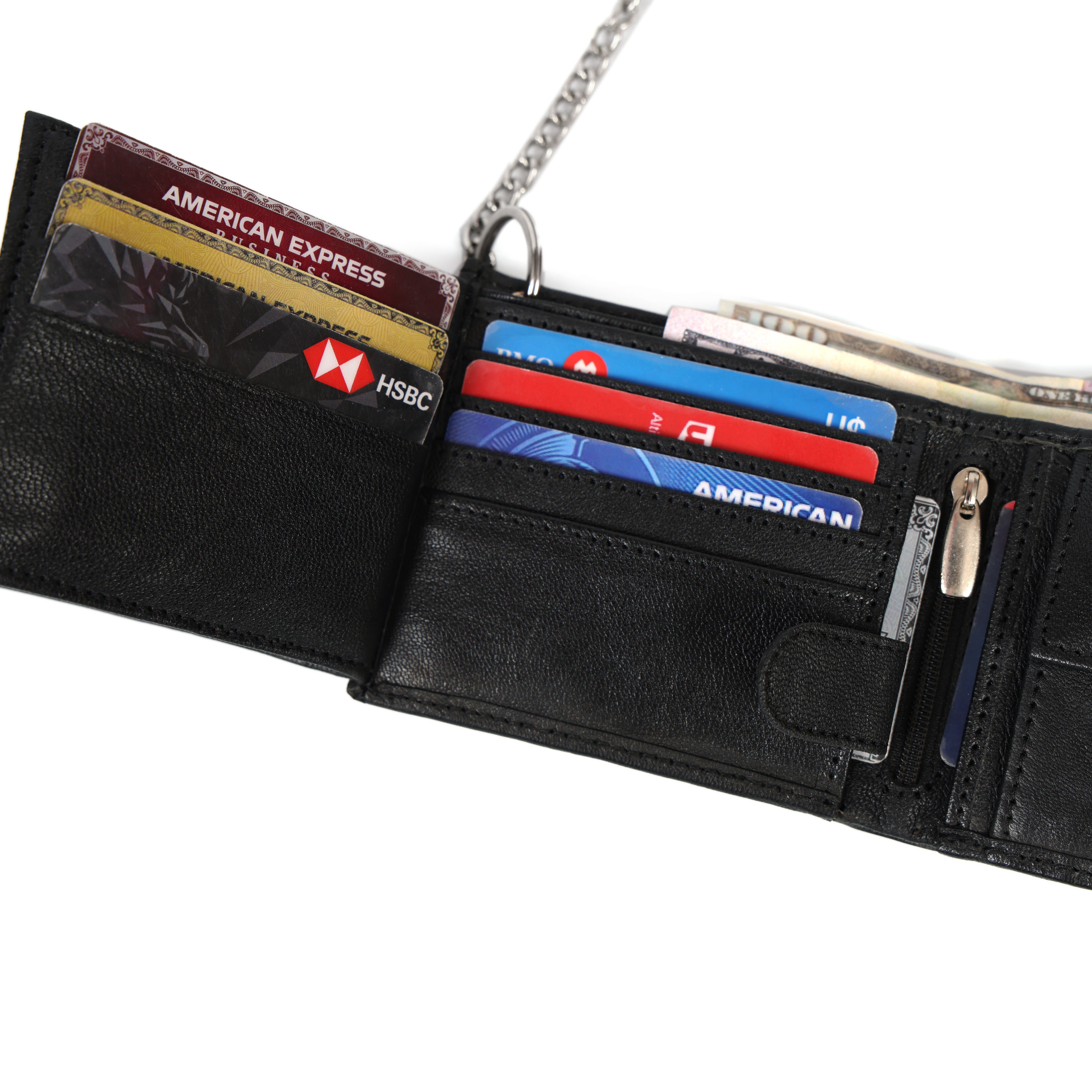 Men’s Genuine Black Leather Biker Wallet with Chain | Handmade Vintage Style