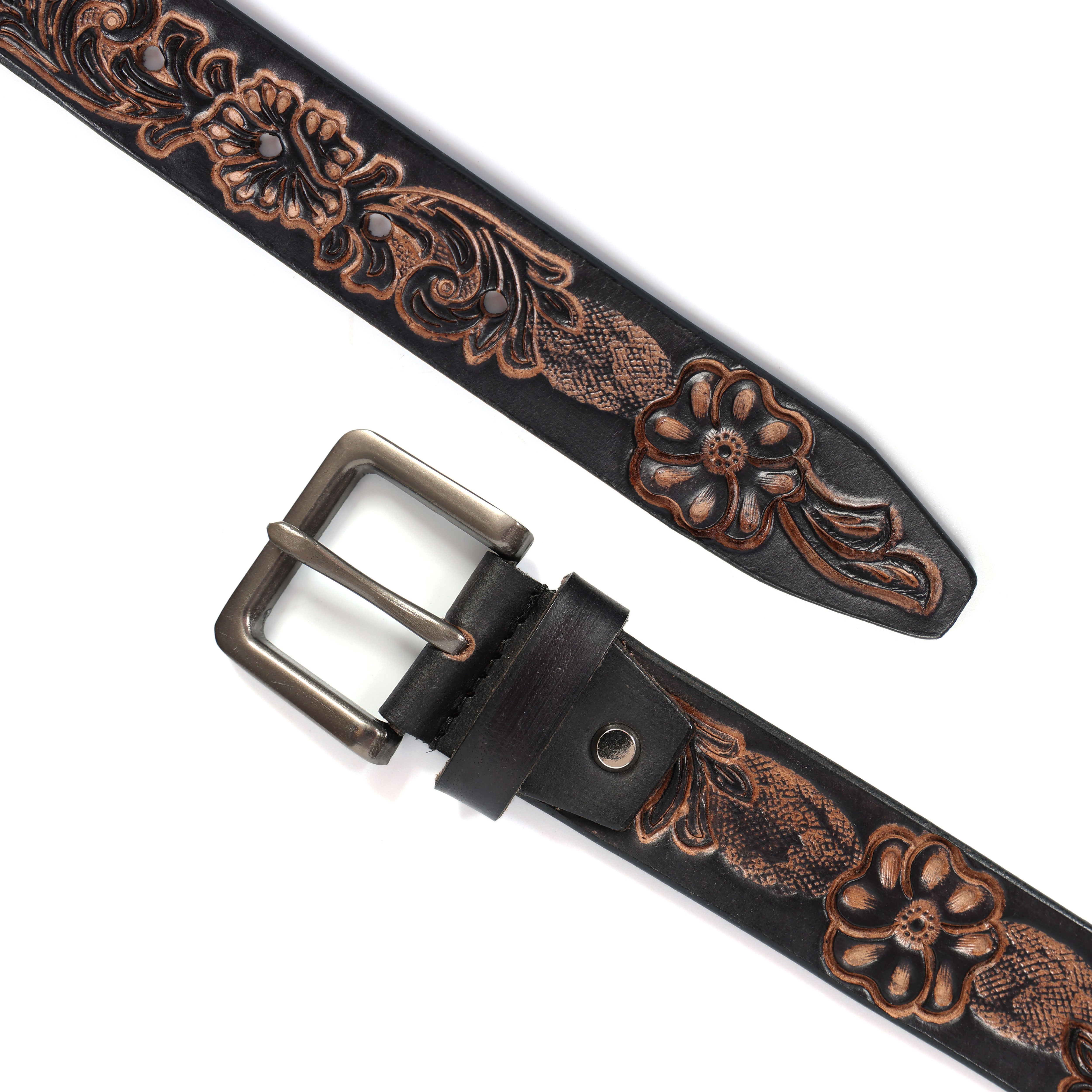 Brand New Handmade Genuine Leather Belt for Men |  Western Floral Embossed Design | Vintage Leather Belt
