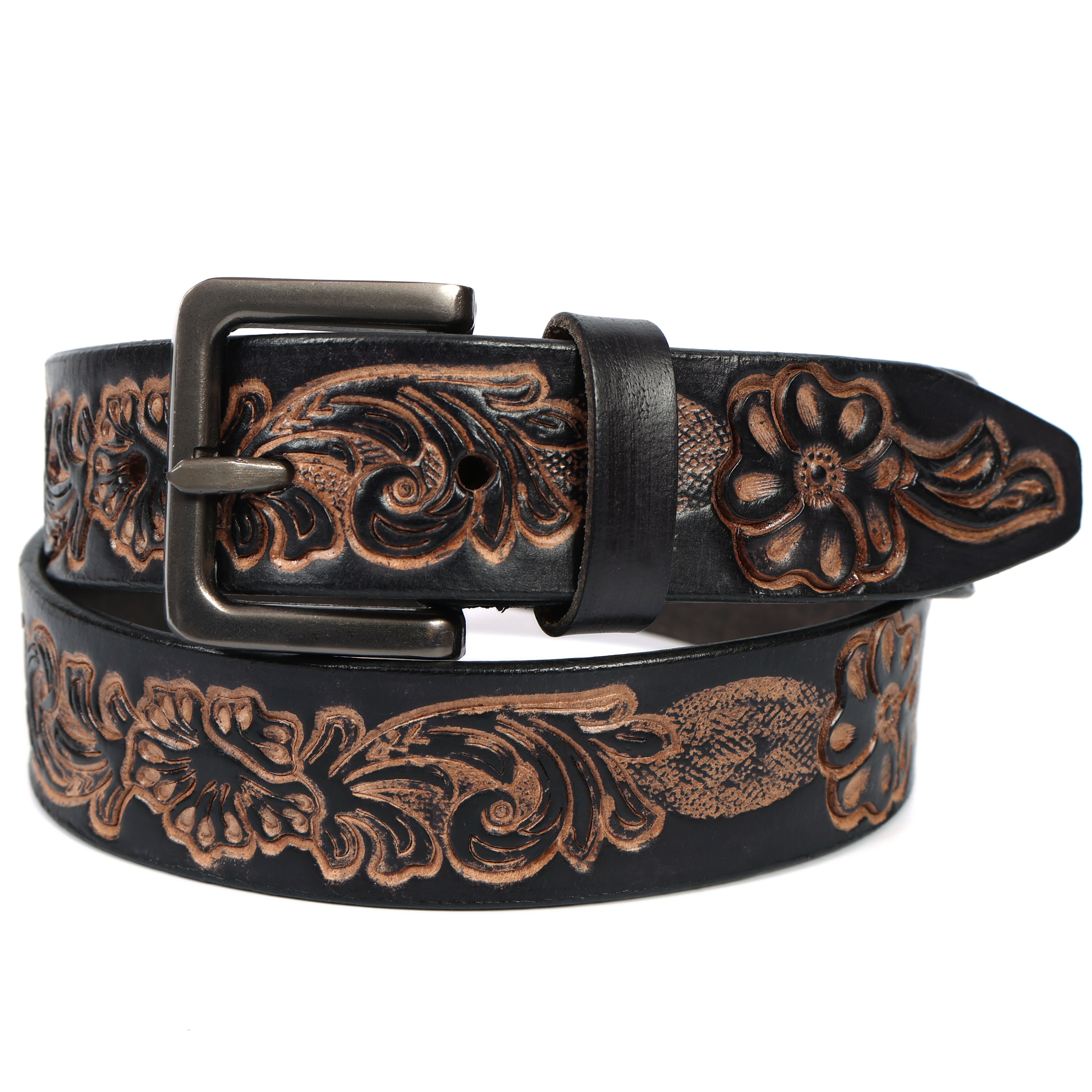 Brand New Handmade Genuine Leather Belt for Men |  Western Floral Embossed Design | Vintage Leather Belt