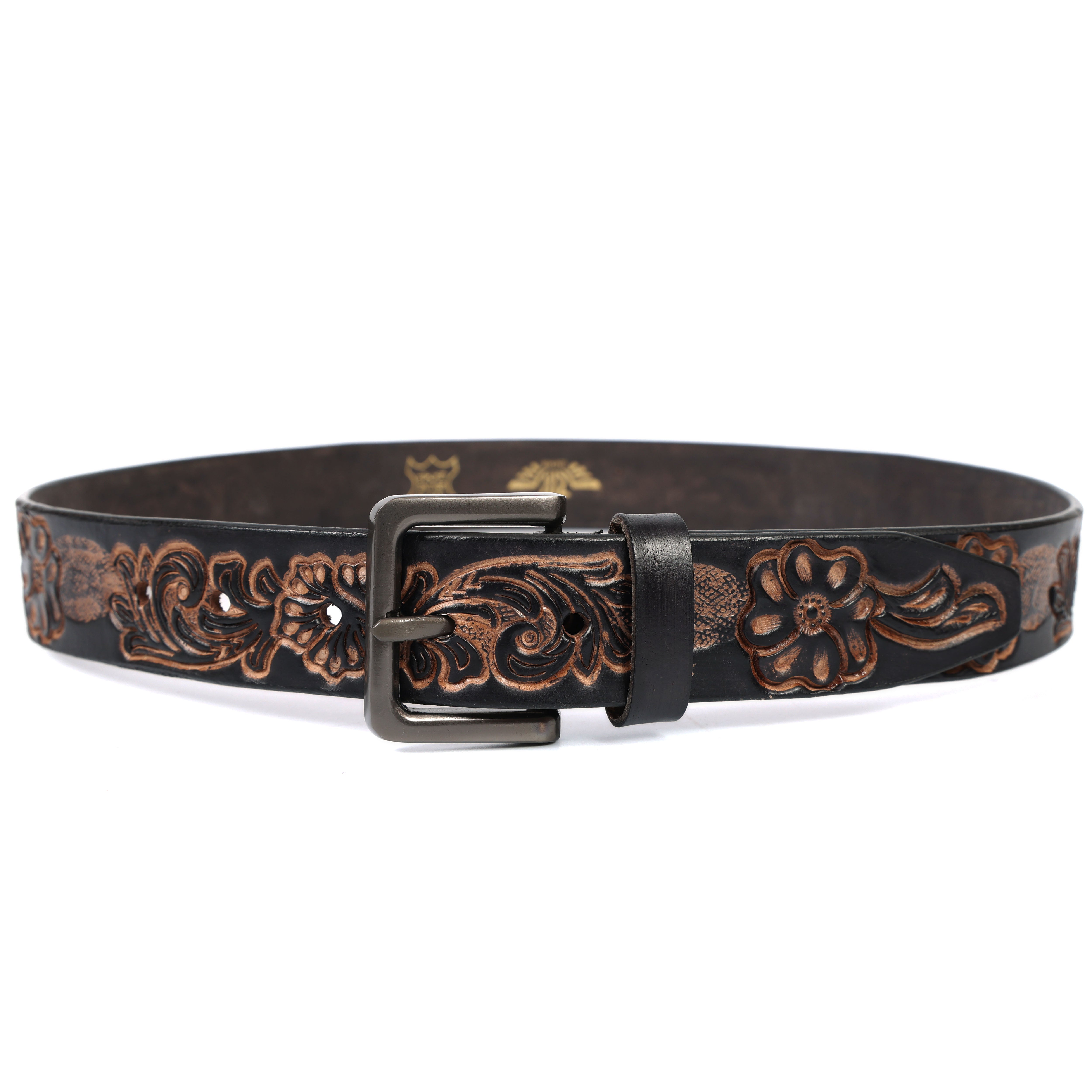Brand New Handmade Genuine Leather Belt for Men |  Western Floral Embossed Design | Vintage Leather Belt