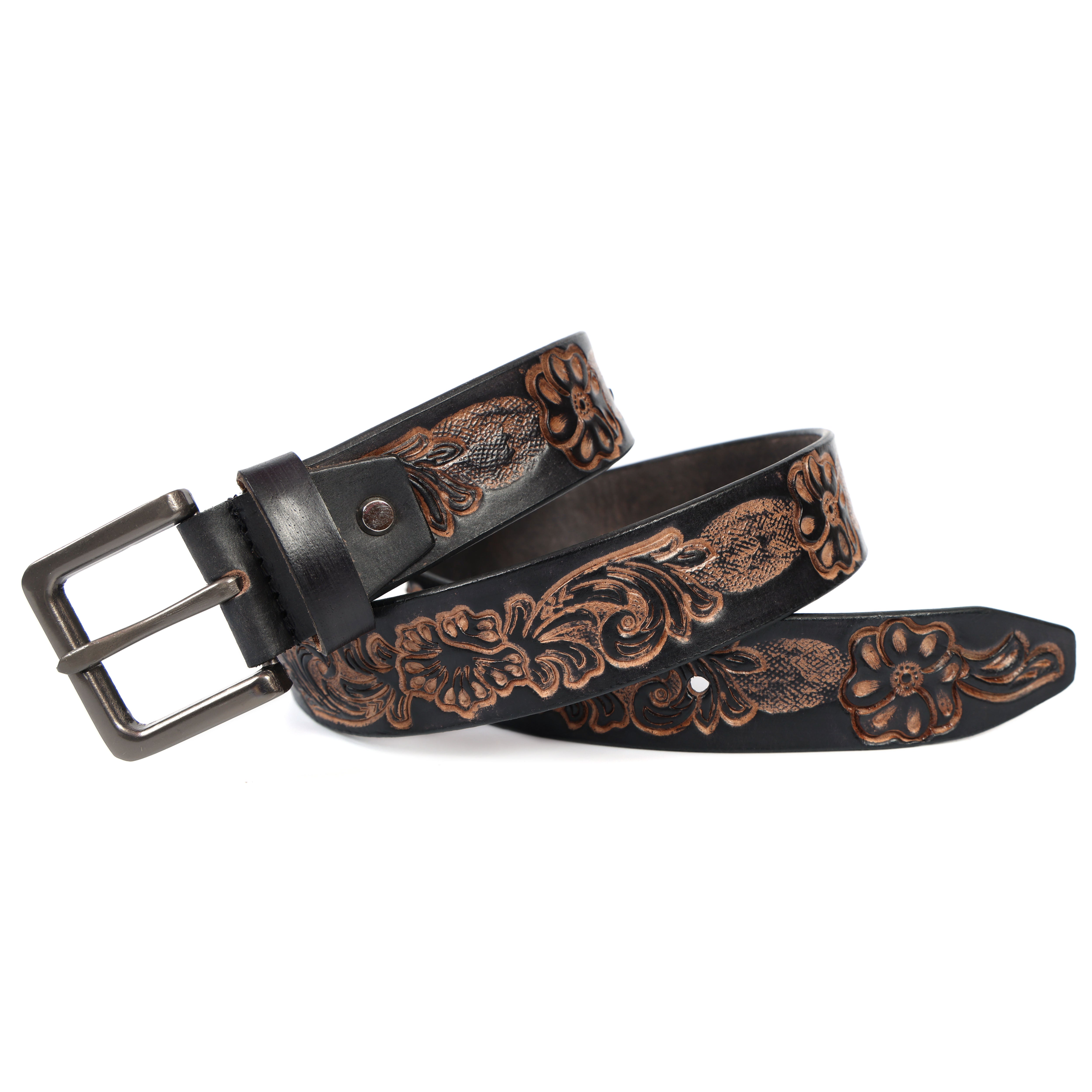 Brand New Handmade Genuine Leather Belt for Men |  Western Floral Embossed Design | Vintage Leather Belt