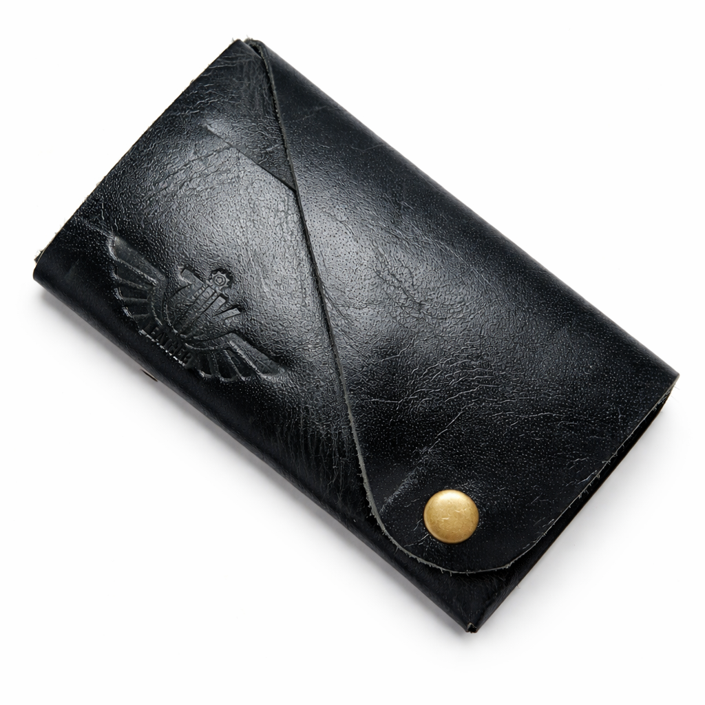 Unisex Premium Genuine Leather Envelope Wallet Handcrafted Card Holder Pouch with Button Closure Black Minimal Wallet
