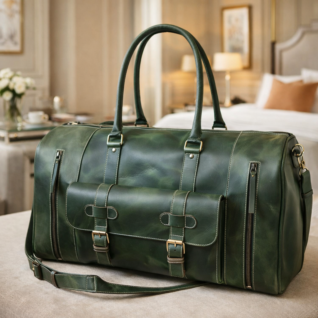 Premium Genuine Leather Travel Duffel Bag for Men & Women Luxury Weekender Bag Durable Overnight Gym Bag