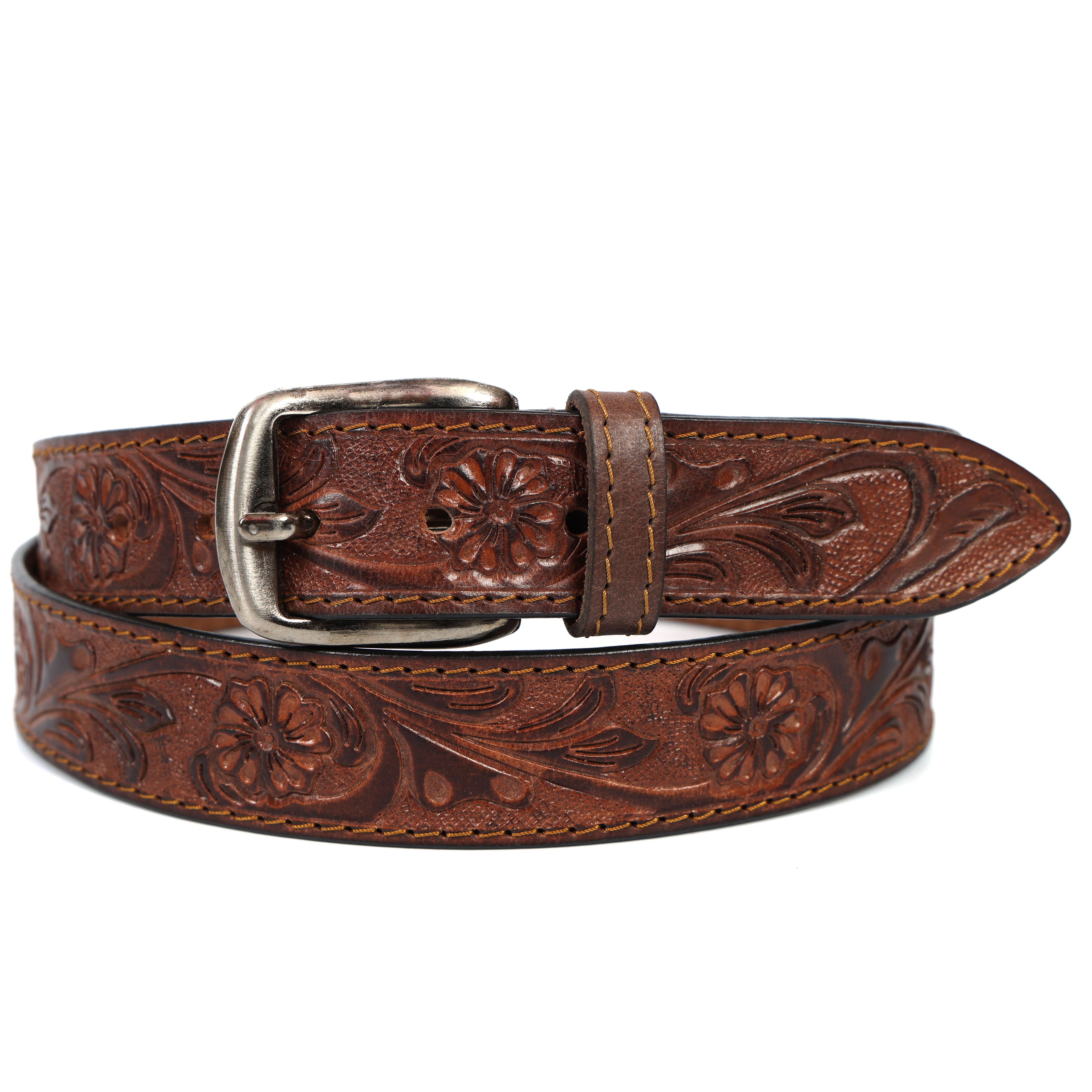 Brand New Handmade Genuine Leather Belt for Men |  Western Floral Embossed Design | Vintage Leather Belt