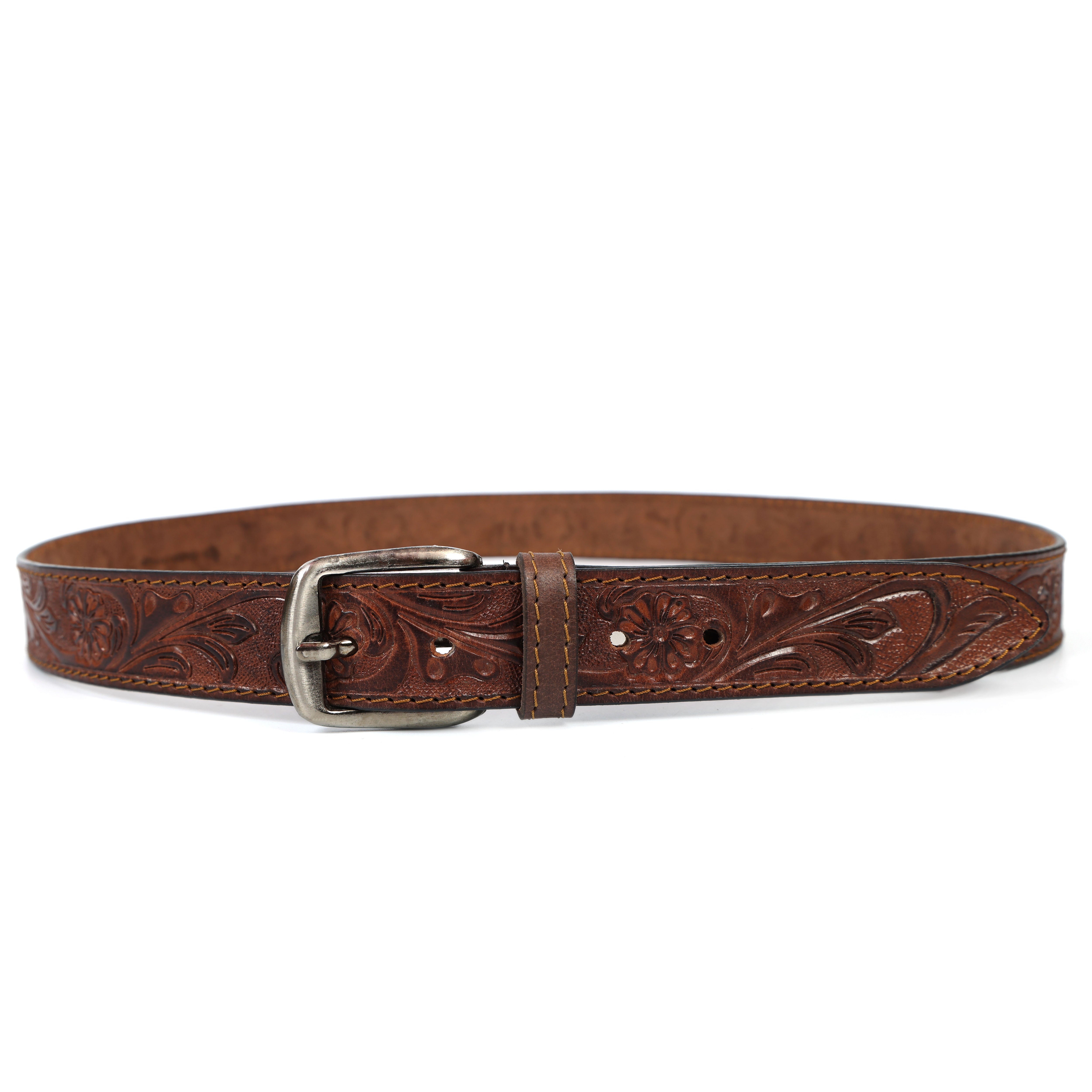 Brand New Handmade Genuine Leather Belt for Men |  Western Floral Embossed Design | Vintage Leather Belt