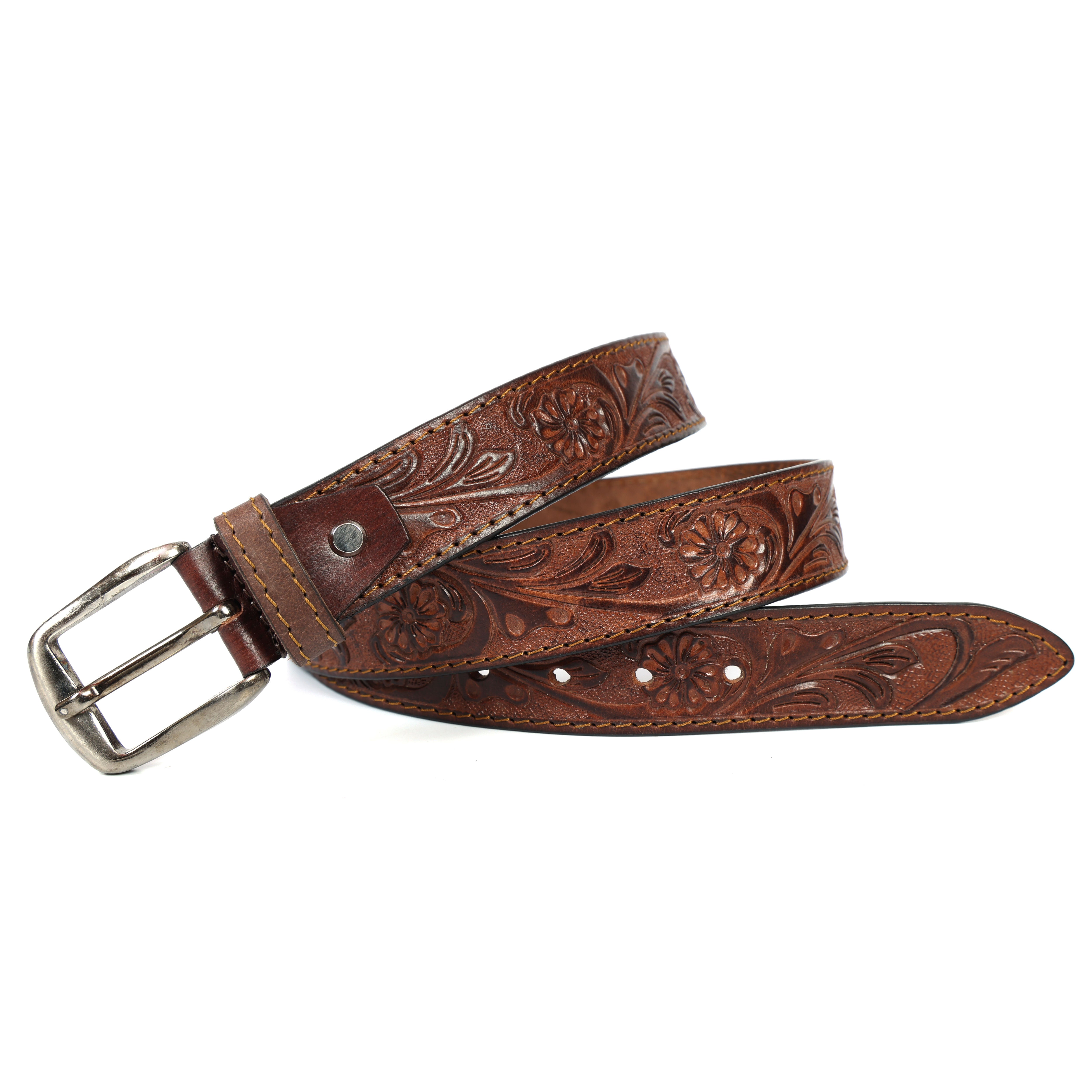 Brand New Handmade Genuine Leather Belt for Men |  Western Floral Embossed Design | Vintage Leather Belt