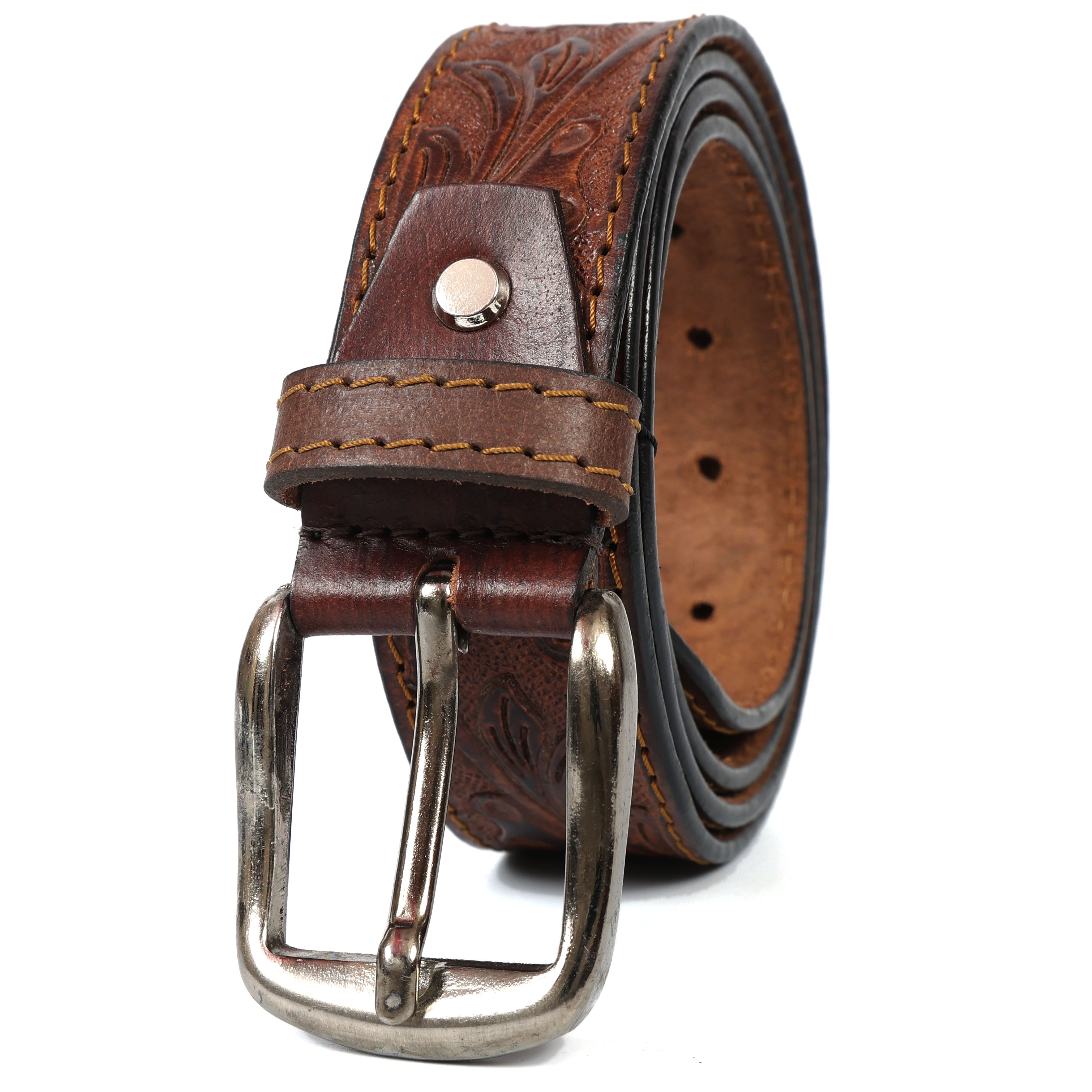 Brand New Handmade Genuine Leather Belt for Men |  Western Floral Embossed Design | Vintage Leather Belt